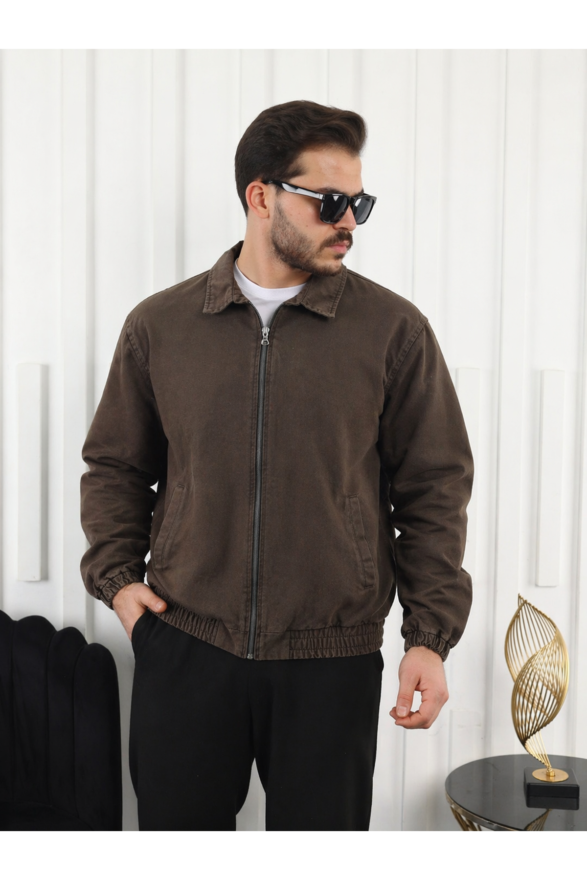 Erkek Mevsimlik Premium Kahve Oversize Bomber Ceket