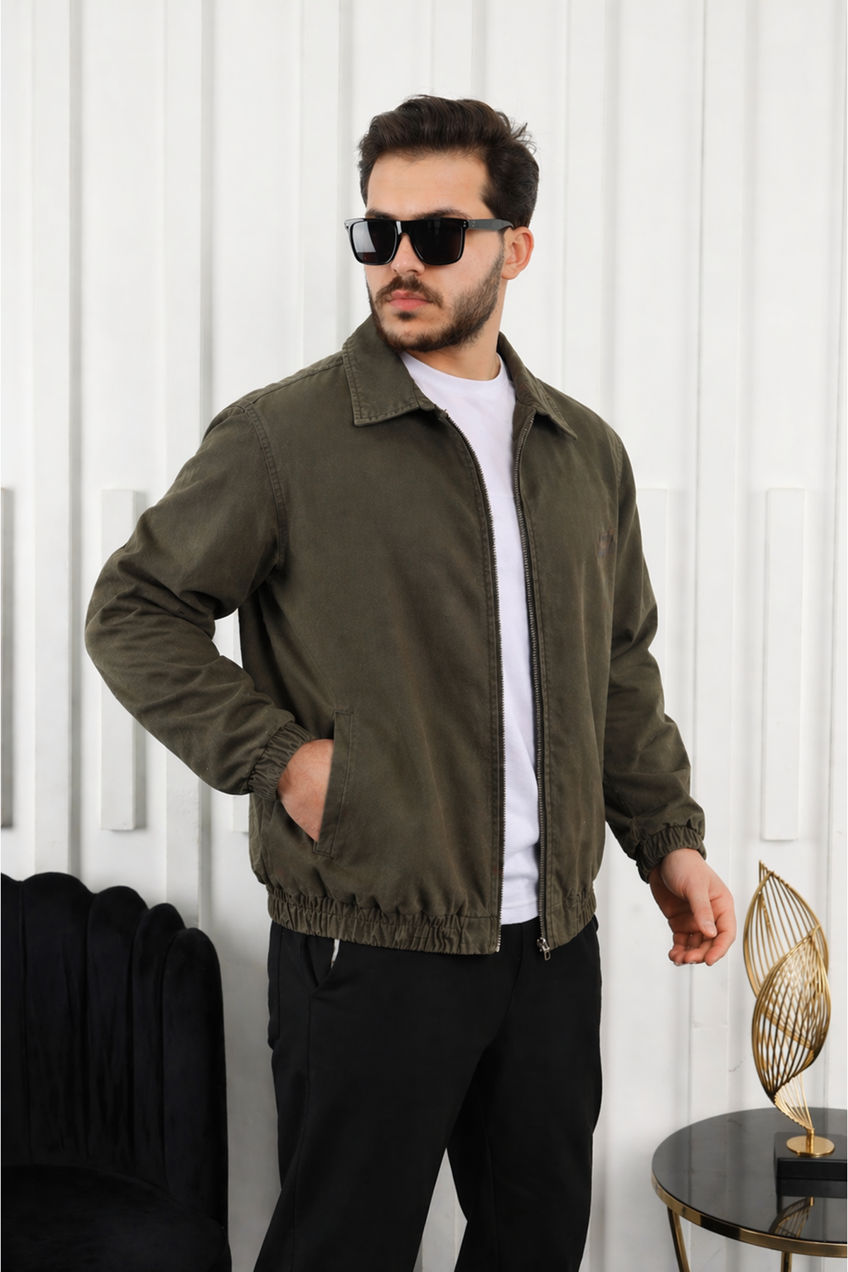 Erkek Mevsimlik Premium Haki Oversize Bomber Ceket