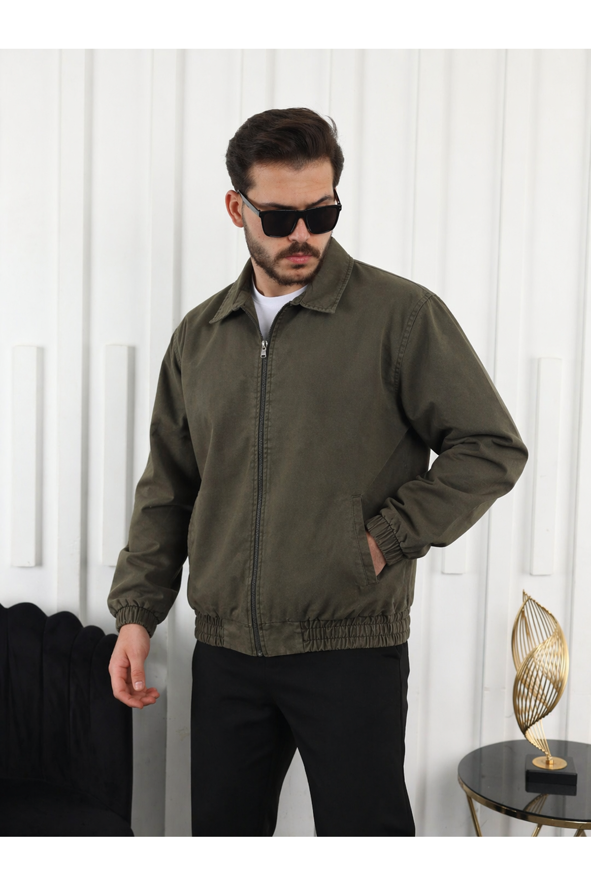 Erkek Mevsimlik Premium Haki Oversize Bomber Ceket