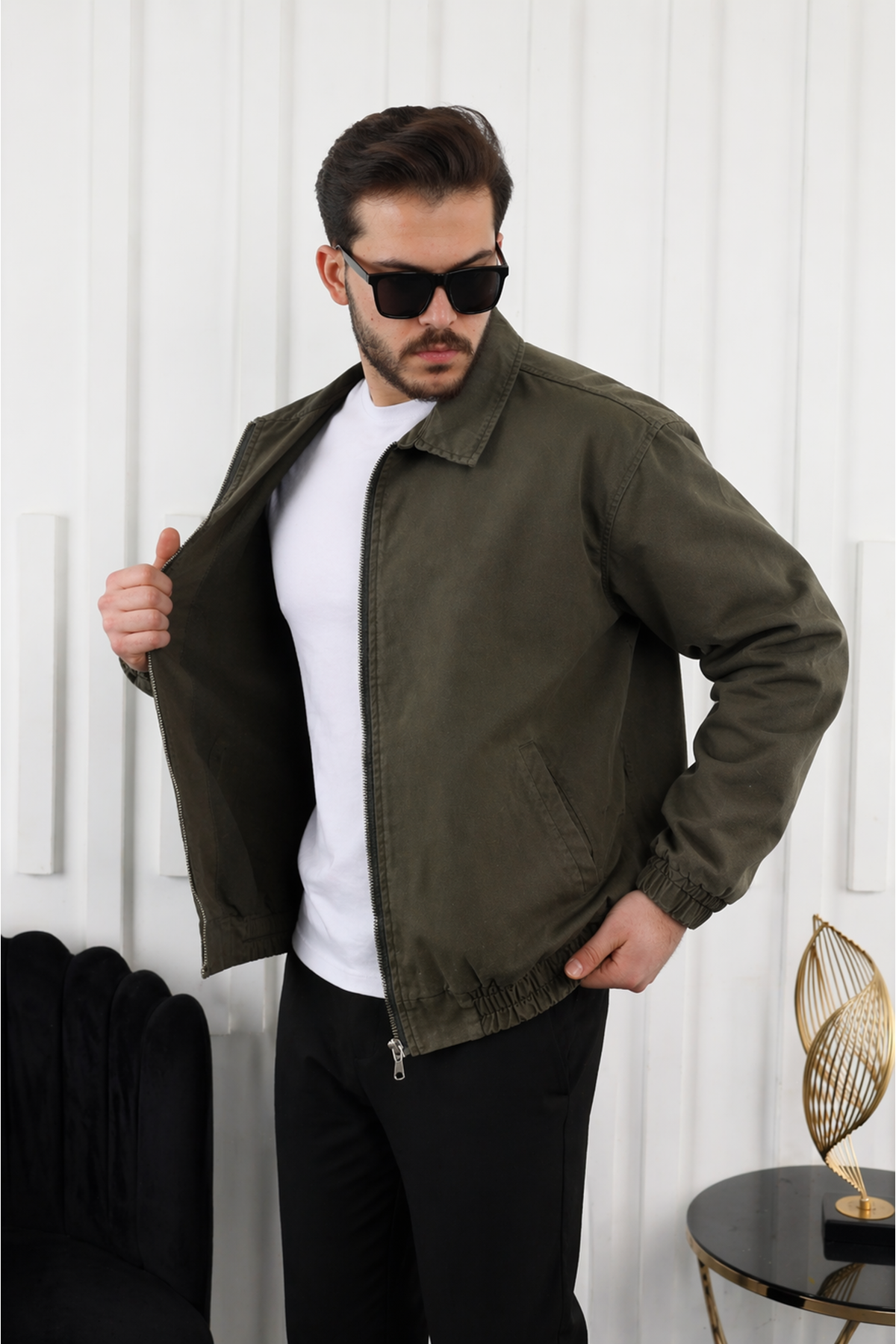 Erkek Mevsimlik Premium Haki Oversize Bomber Ceket