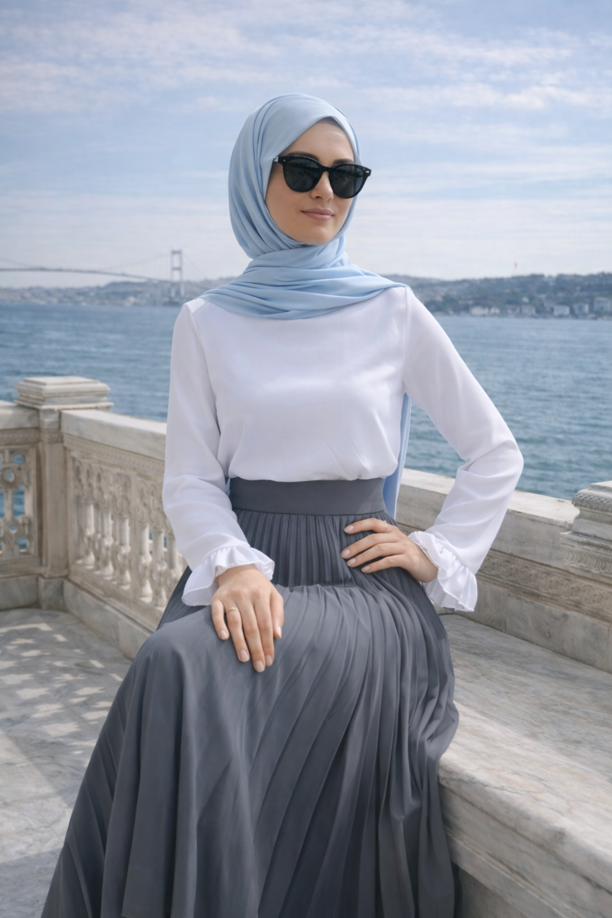 Kadın Premium Pileli Antrasit Uzun Tesettür Etek