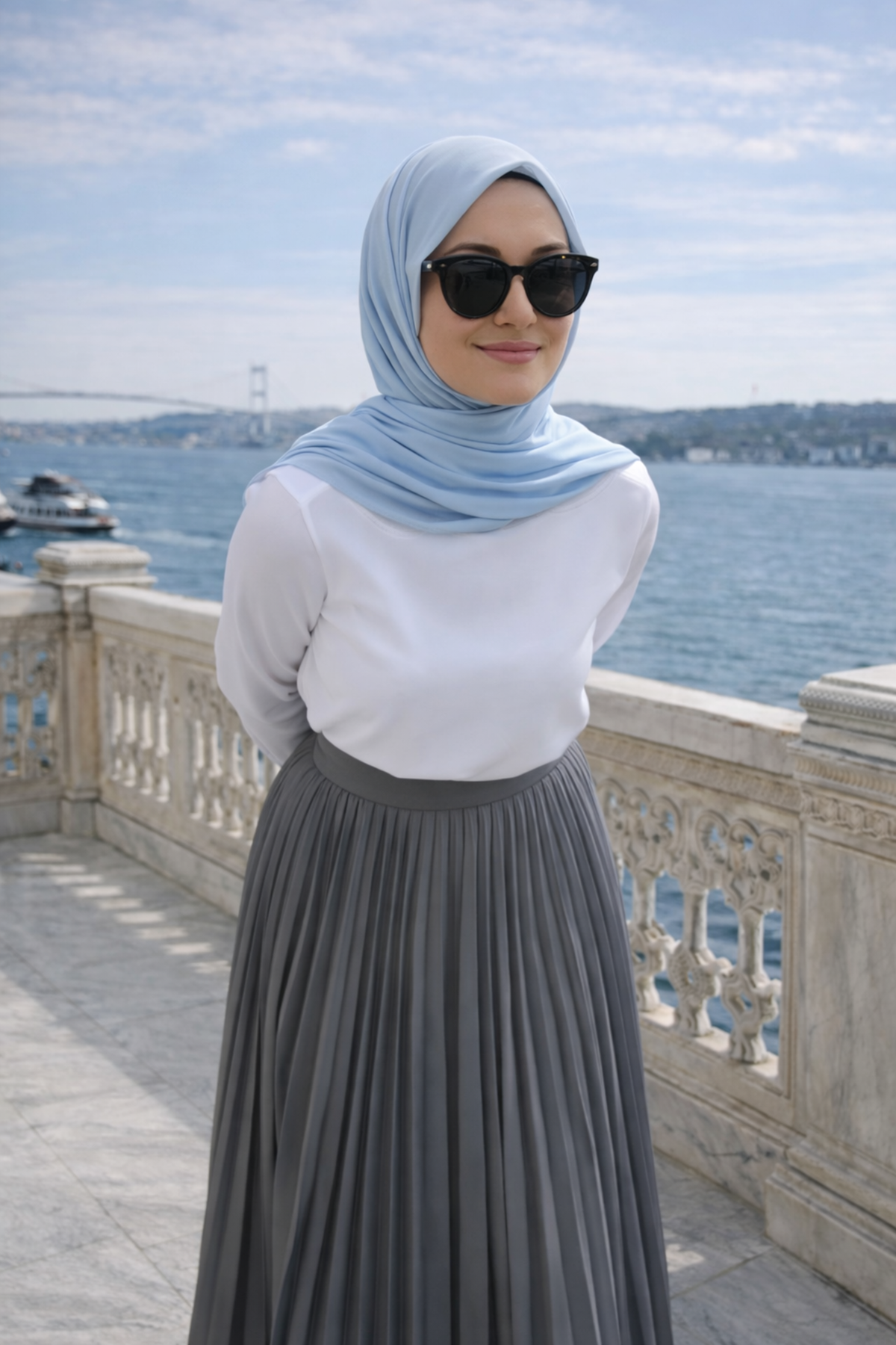 Kadın Premium Pileli Antrasit Uzun Tesettür Etek