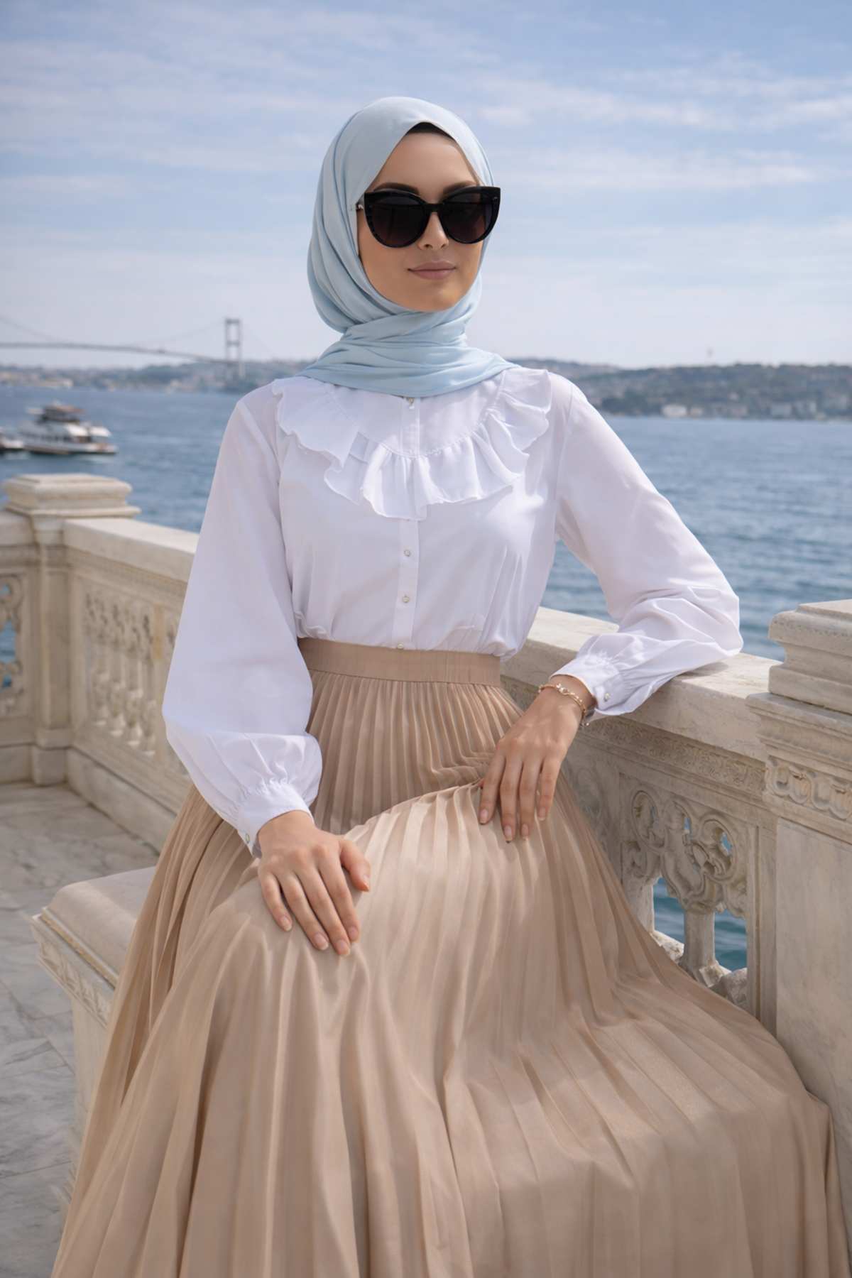 Kadın Premium Pileli Vizon Uzun Tesettür Etek