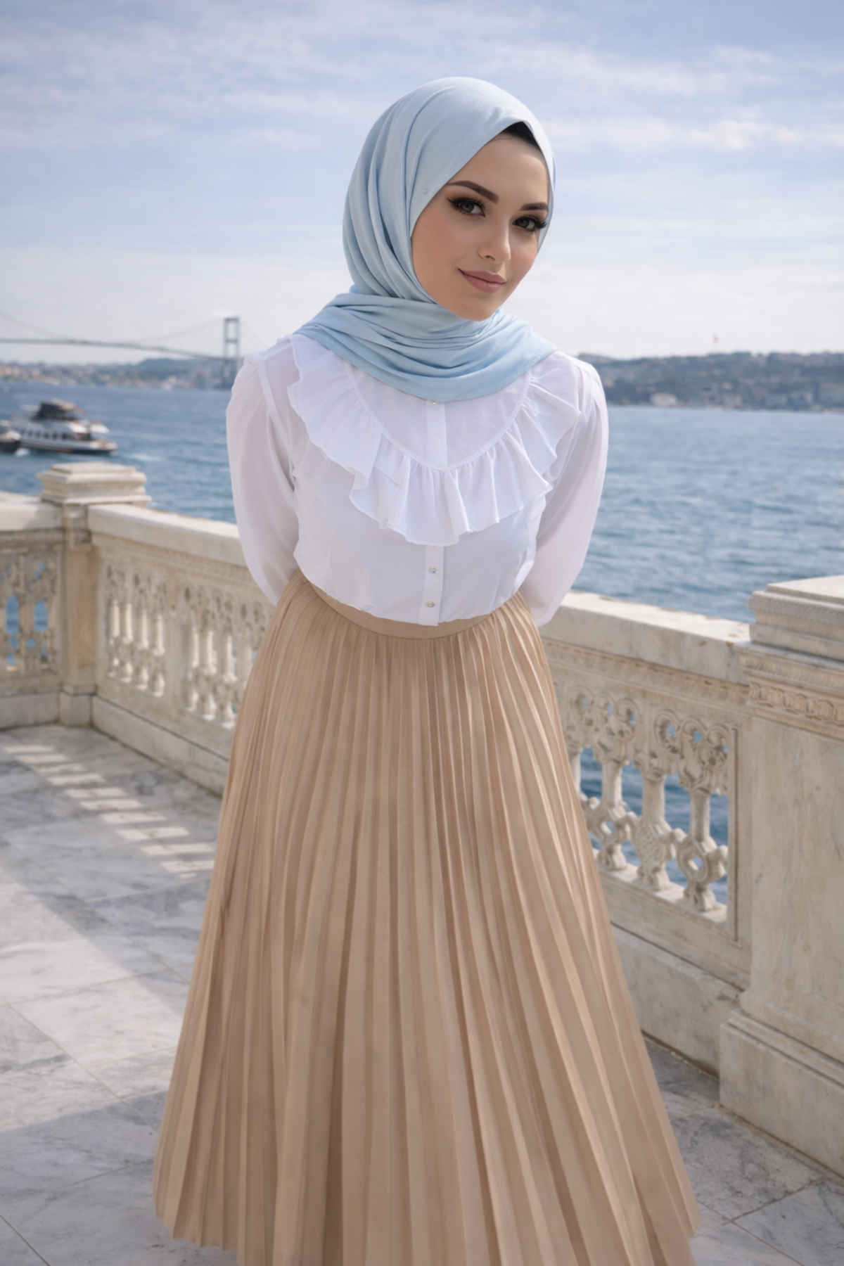 Kadın Premium Pileli Vizon Uzun Tesettür Etek