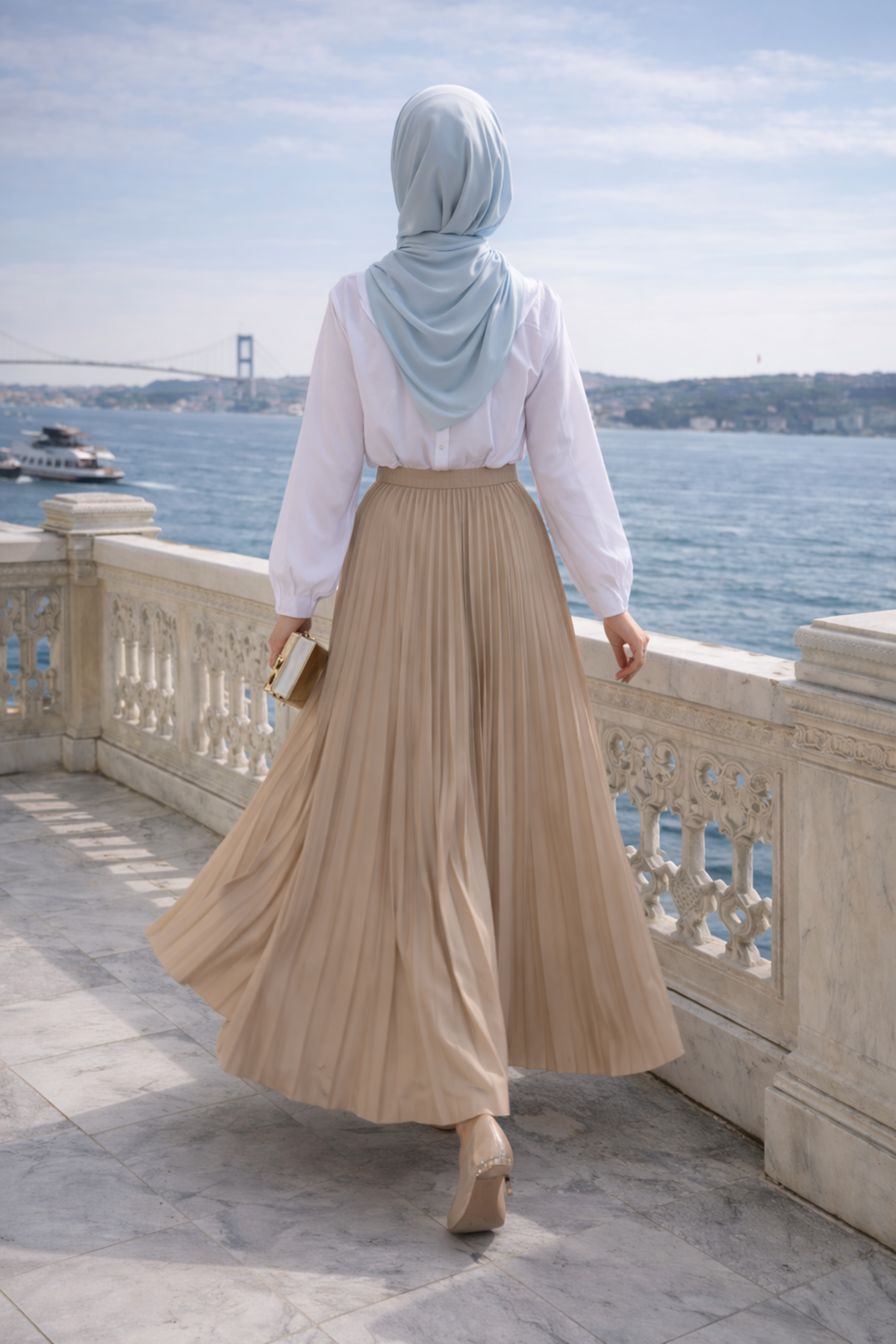 Kadın Premium Pileli Vizon Uzun Tesettür Etek