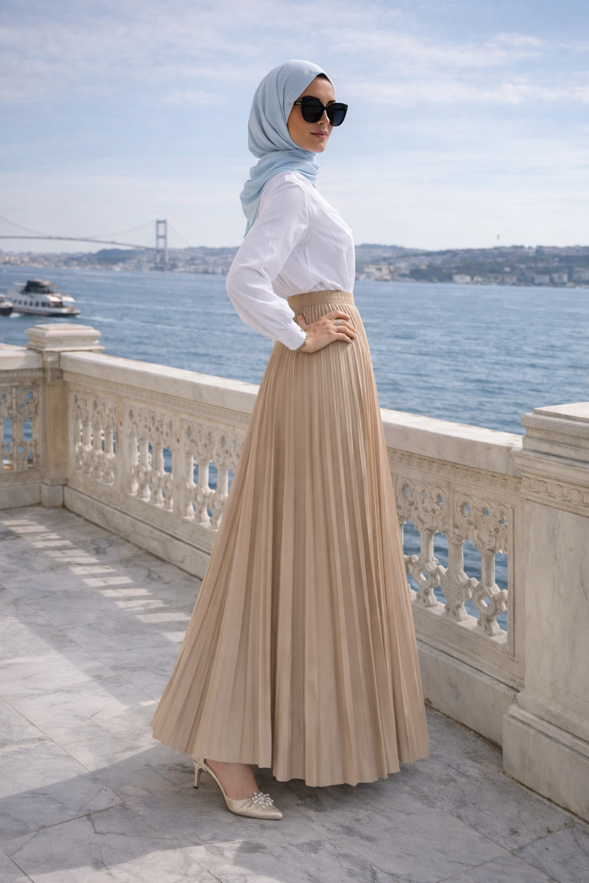 Kadın Premium Pileli Vizon Uzun Tesettür Etek