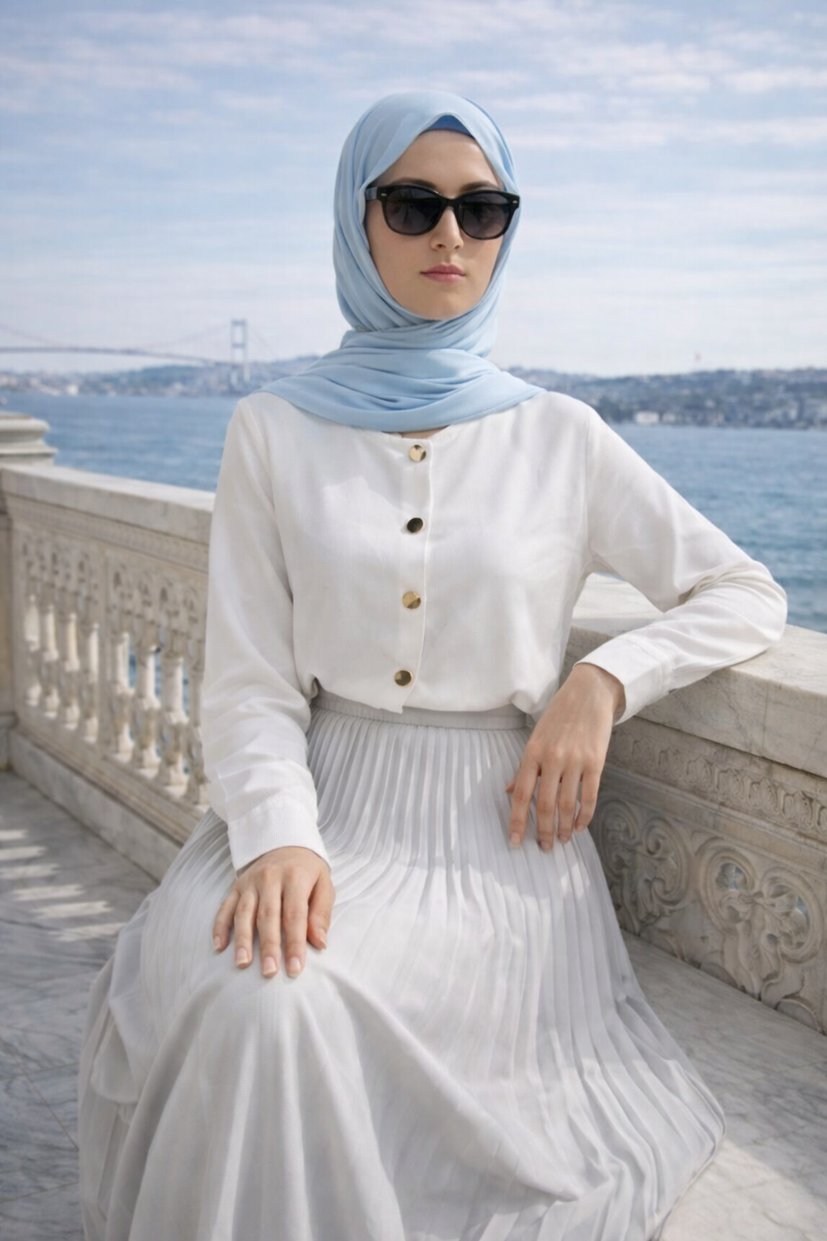 Kadın Premium Pileli Gri Uzun Tesettür Etek