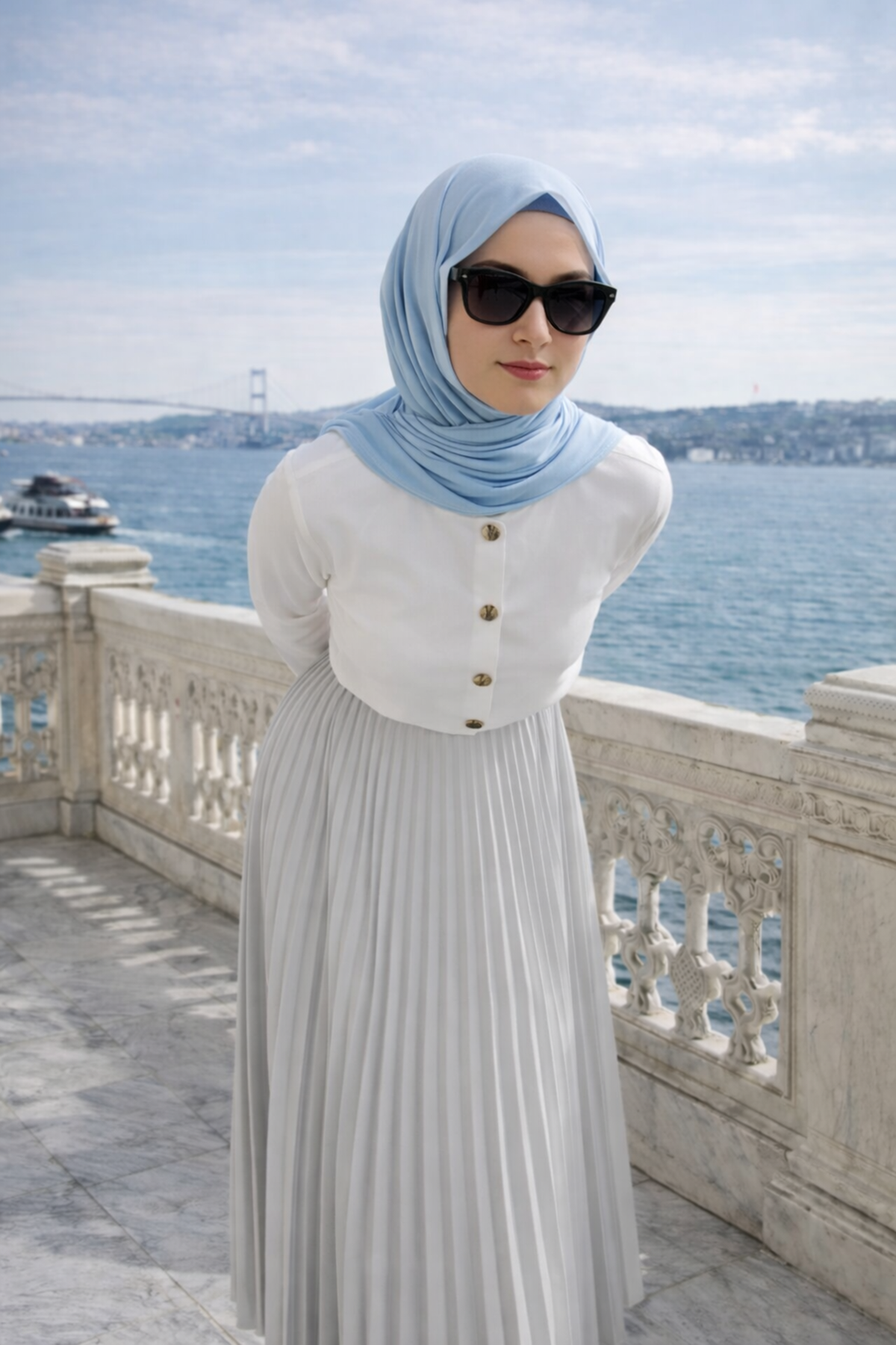 Kadın Premium Pileli Gri Uzun Tesettür Etek