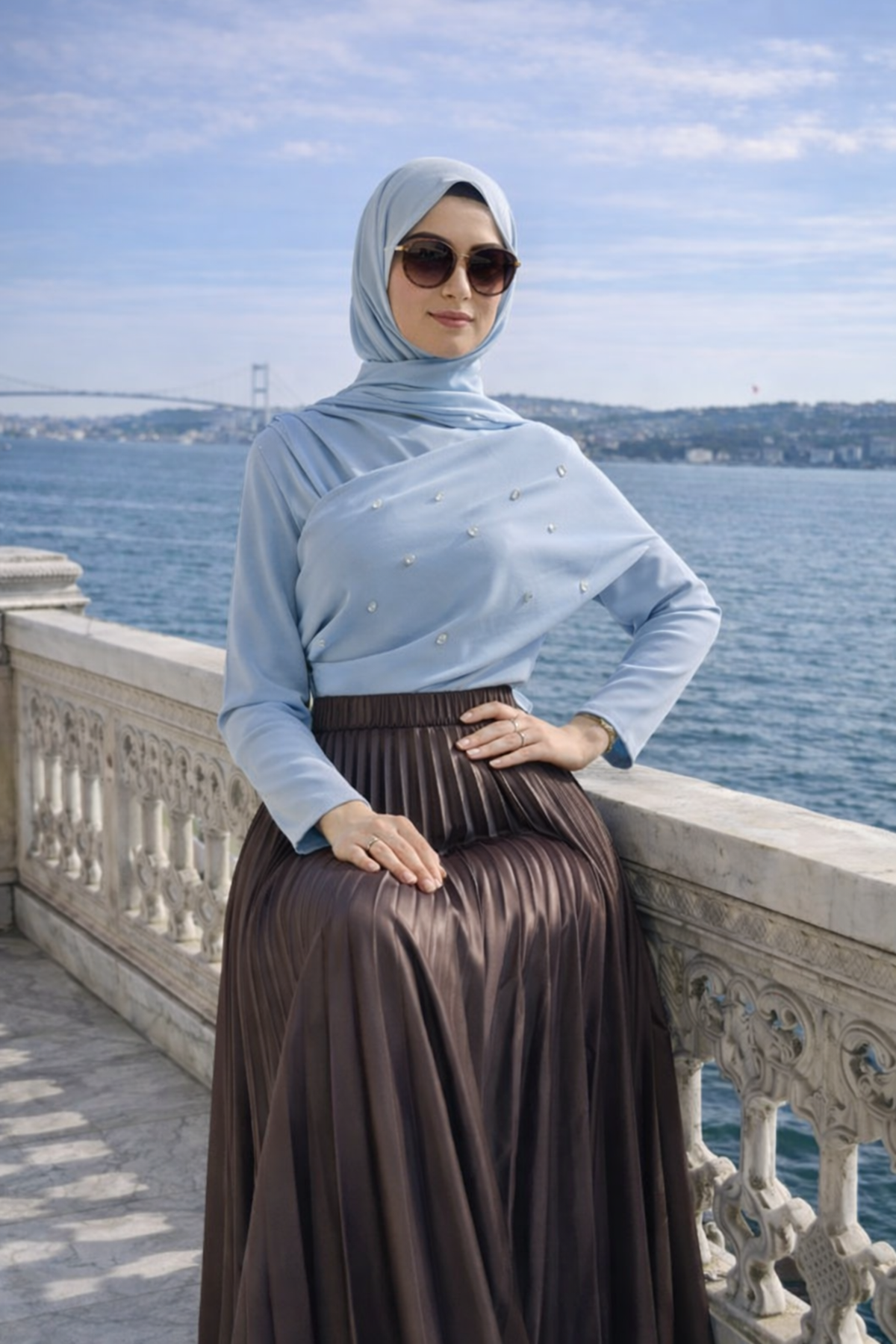 Kadın Premium Pileli K.Kahve Uzun Tesettür Etek