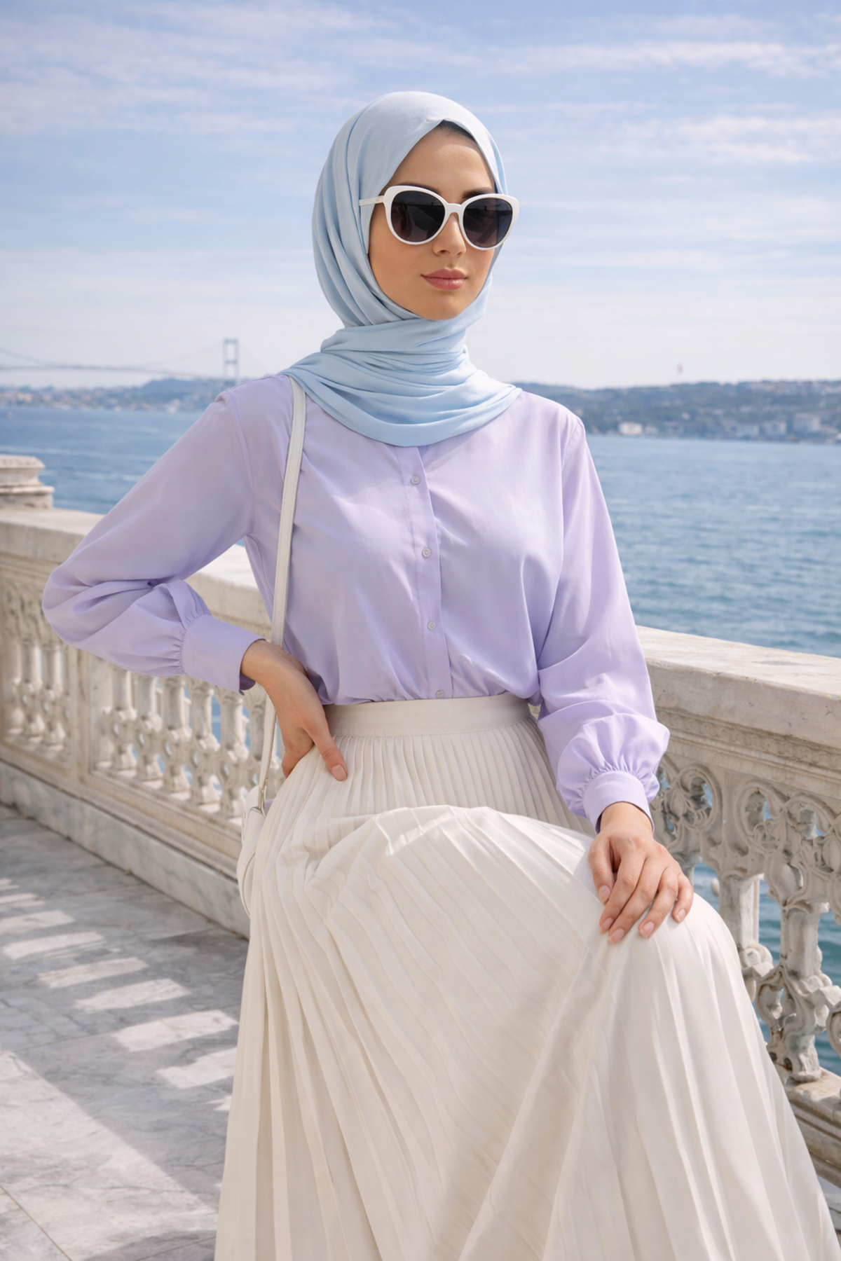 Kadın Premium Pileli Bej Uzun Tesettür Etek