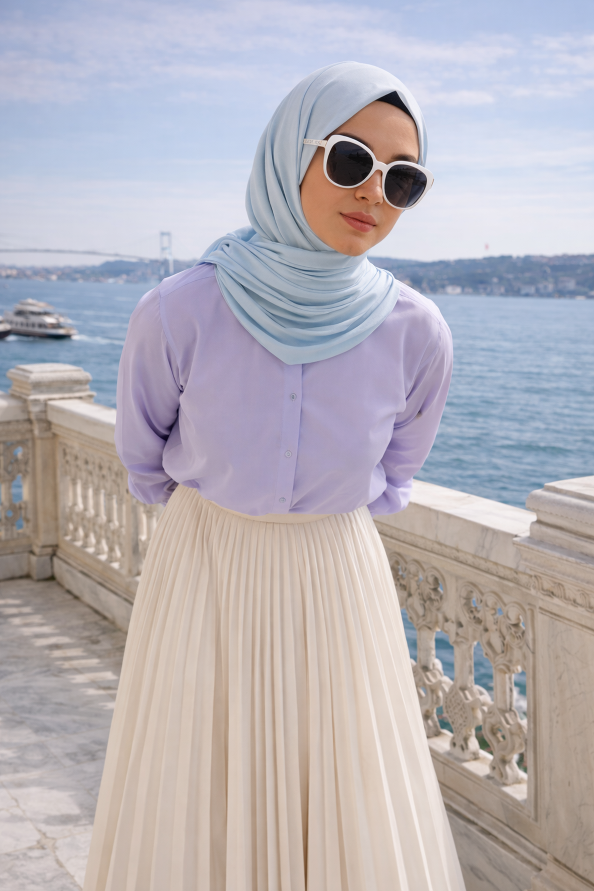 Kadın Premium Pileli Bej Uzun Tesettür Etek