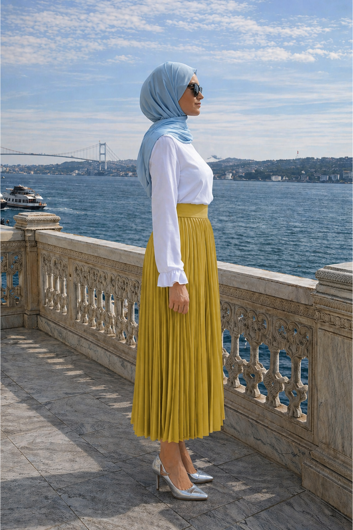 Kadın Premium Pileli F.Yeşil Uzun Tesettür Etek