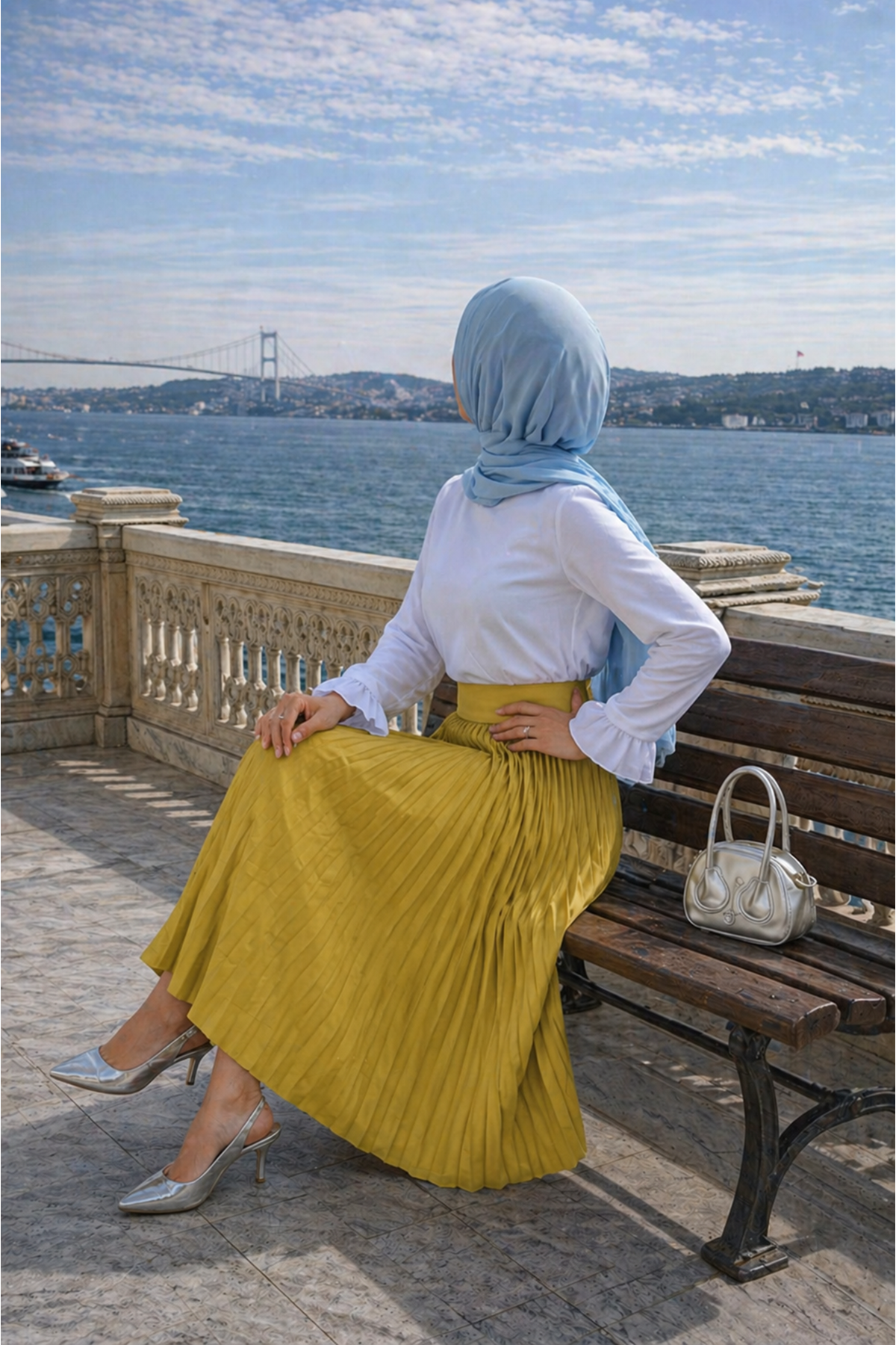 Kadın Premium Pileli F.Yeşil Uzun Tesettür Etek