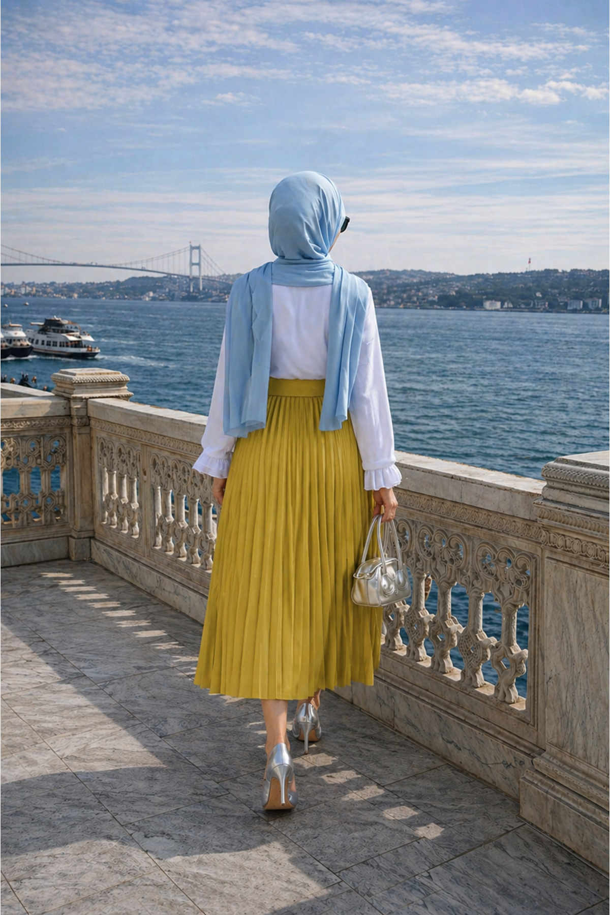 Kadın Premium Pileli F.Yeşil Uzun Tesettür Etek