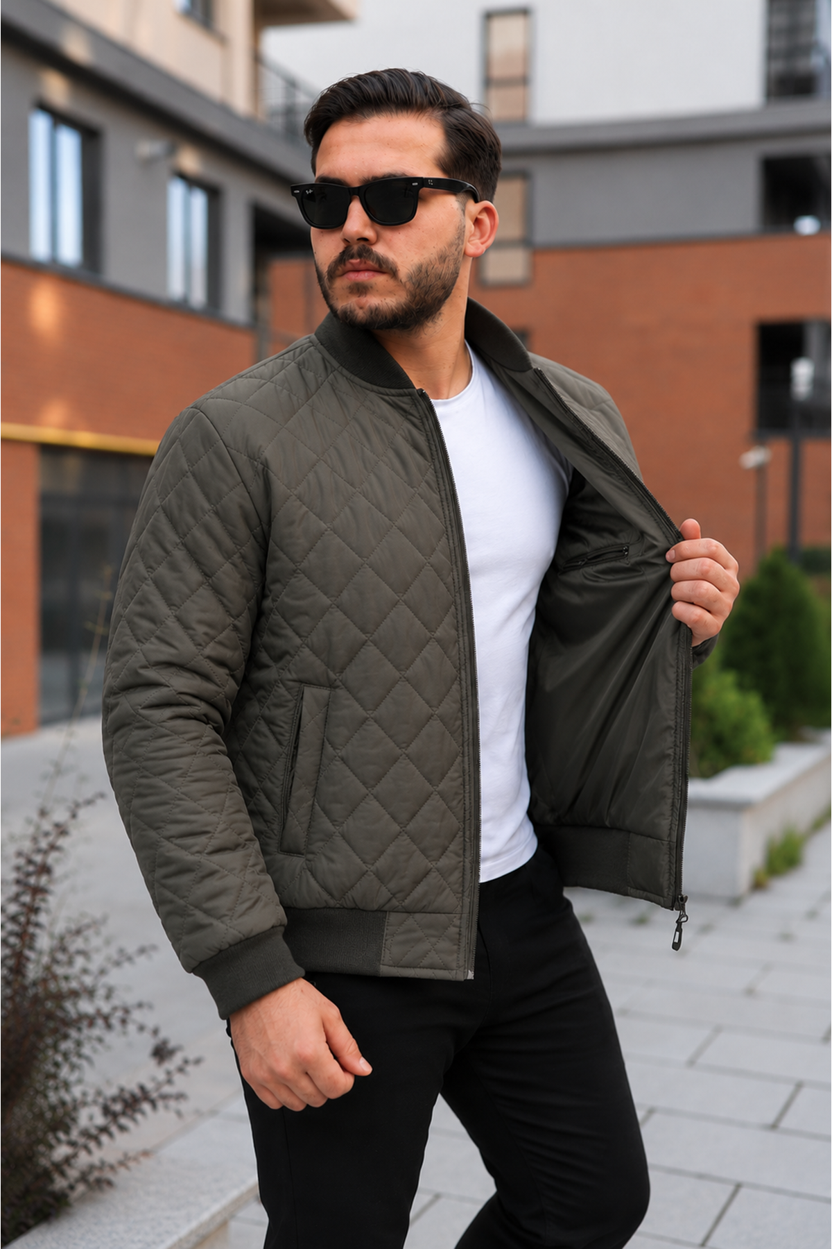 Erkek Premium Comfort Kapitone Haki Kışlık Mont