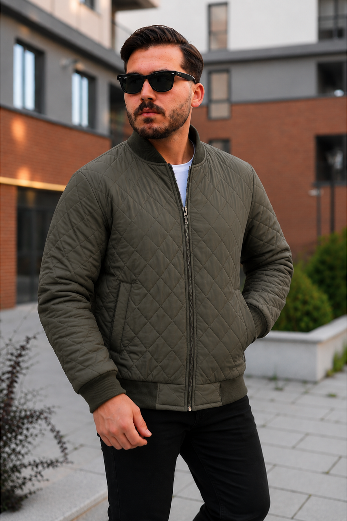Erkek Premium Comfort Kapitone Haki Kışlık Mont