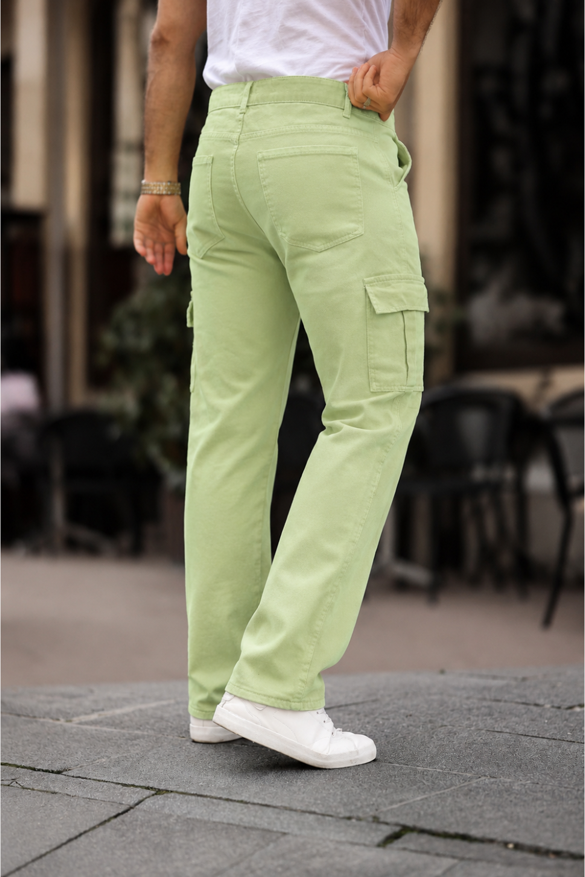 Erkek Bol Paça Kargo Cep Basic A.Yeşil Baggy Pantolon