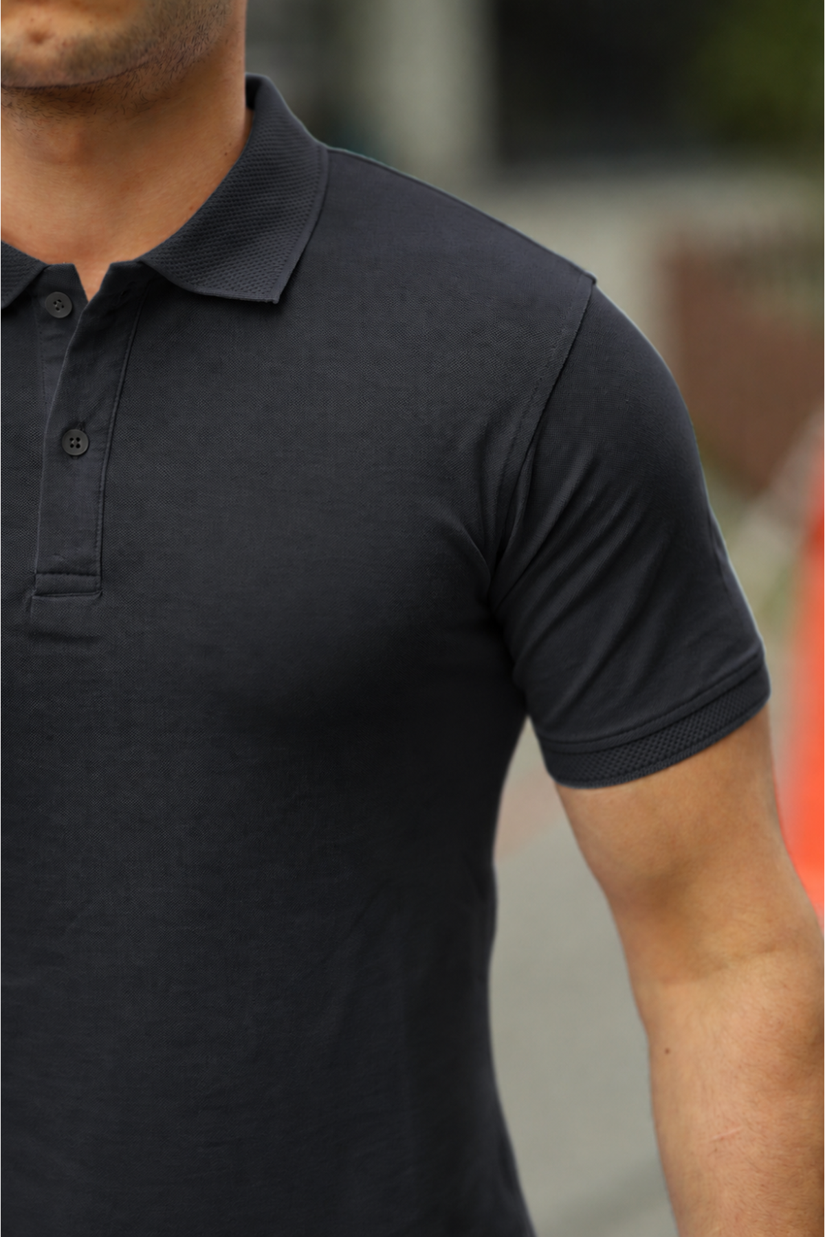 Erkek Kıvrılmaz Polo Yaka Cepsiz Slim Fit Dar Kesim Düz T-Shirt