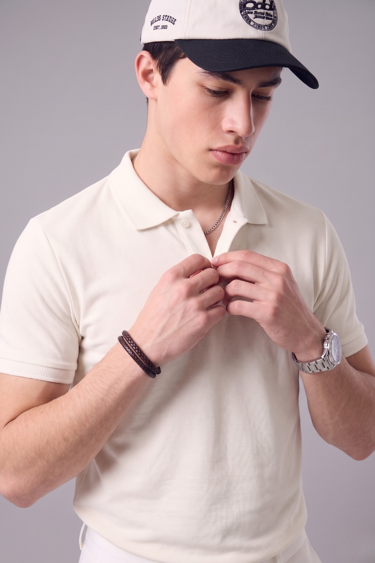 Erkek Günlük Kısa Kollu Basic Ekru Polo Yaka Tişört