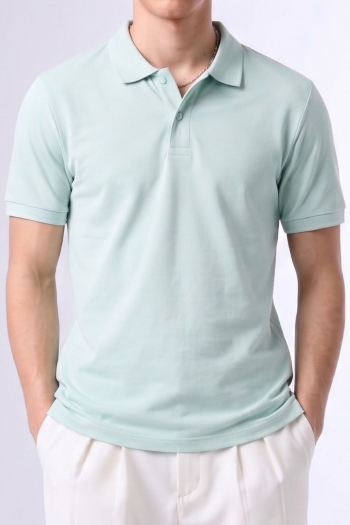 Erkek Günlük Kısa Kollu Basic Mint Polo Yaka Tişört