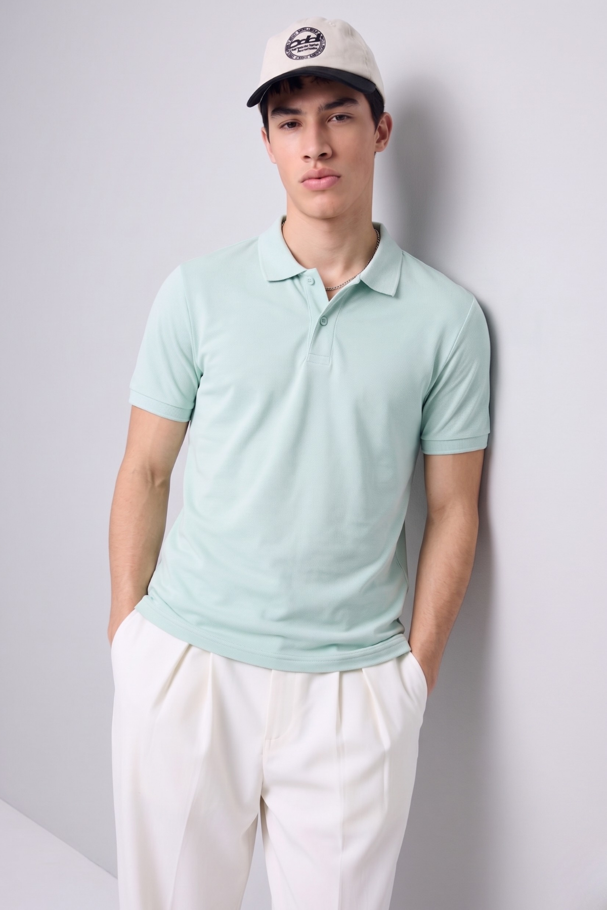 Erkek Günlük Kısa Kollu Basic Mint Polo Yaka Tişört