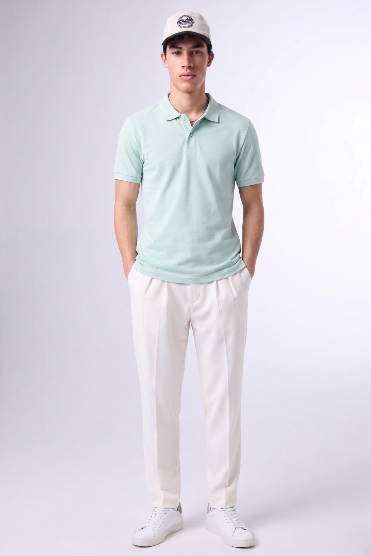 Erkek Günlük Kısa Kollu Basic Mint Polo Yaka Tişört