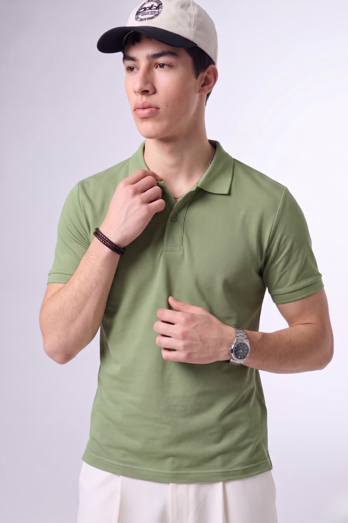 Erkek Günlük Kısa Kollu Basic Haki Polo Yaka Tişört