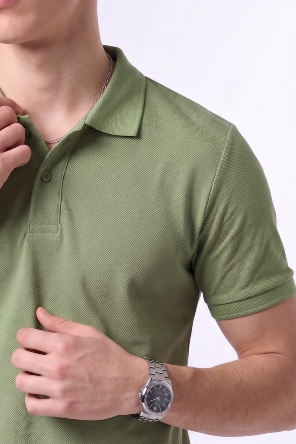 Erkek Günlük Kısa Kollu Basic Haki Polo Yaka Tişört