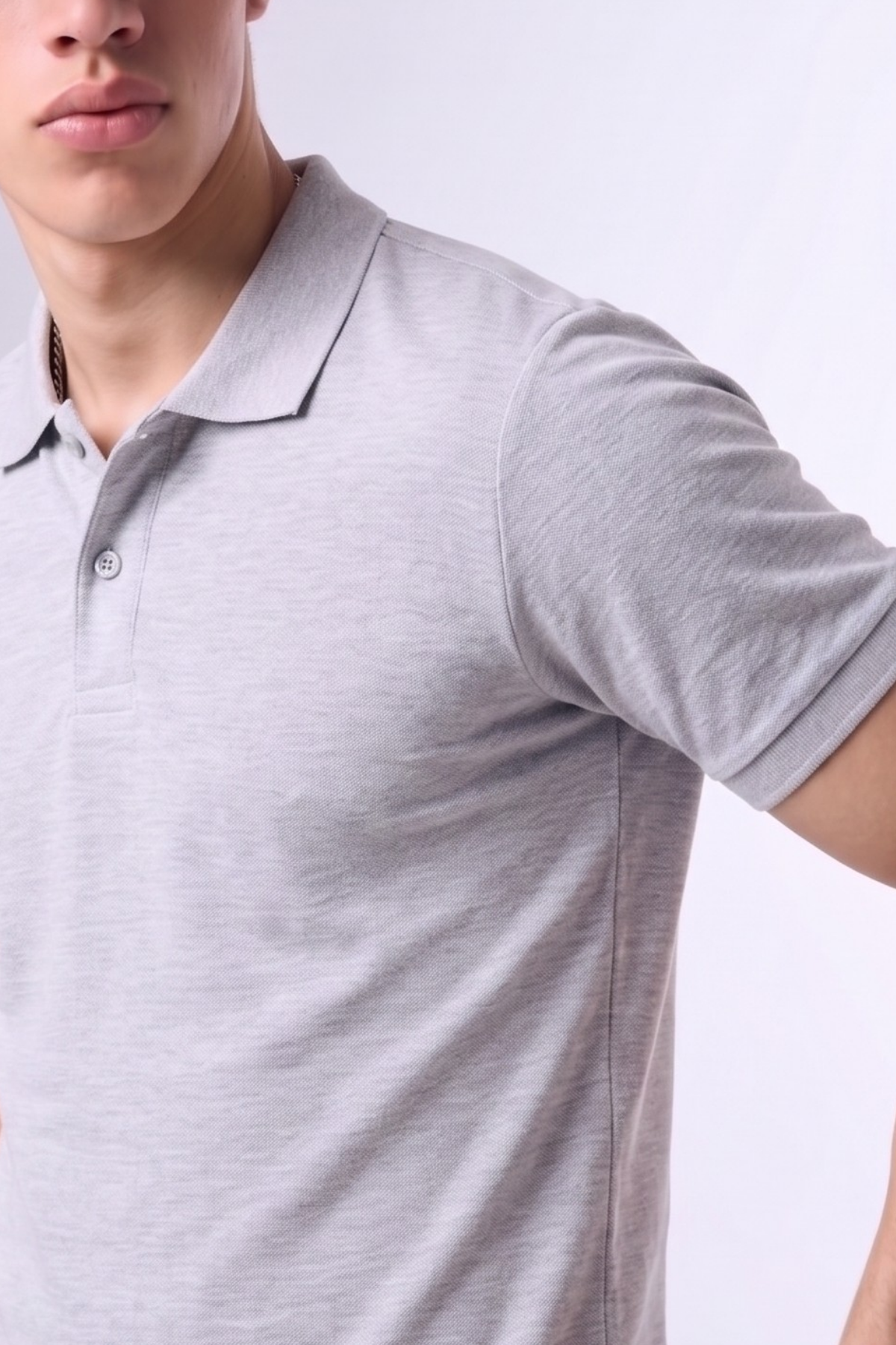 Erkek Günlük Kısa Kollu Basic Gri Polo Yaka Tişört