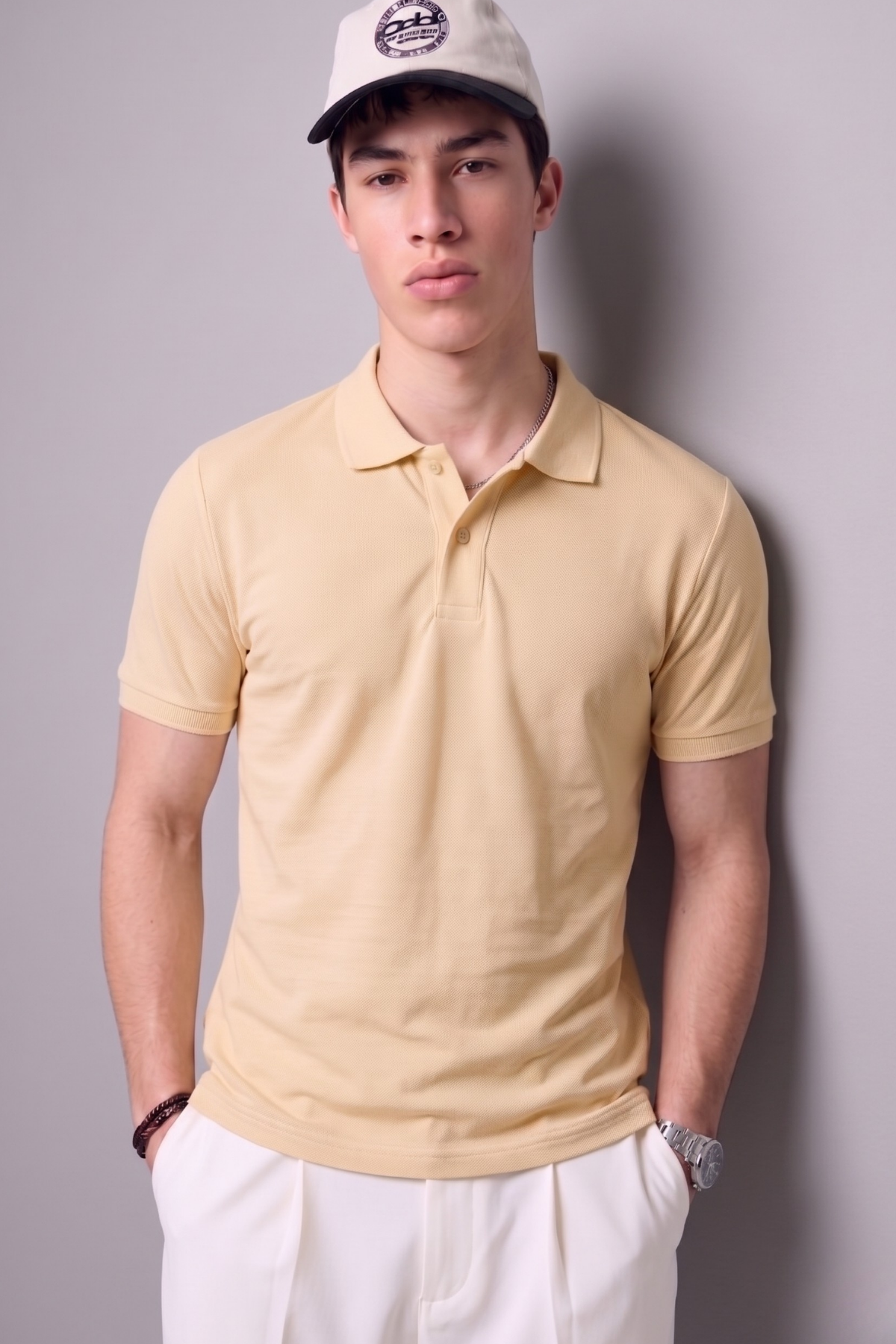 Erkek Günlük Kısa Kollu Basic Krem Polo Yaka Tişört