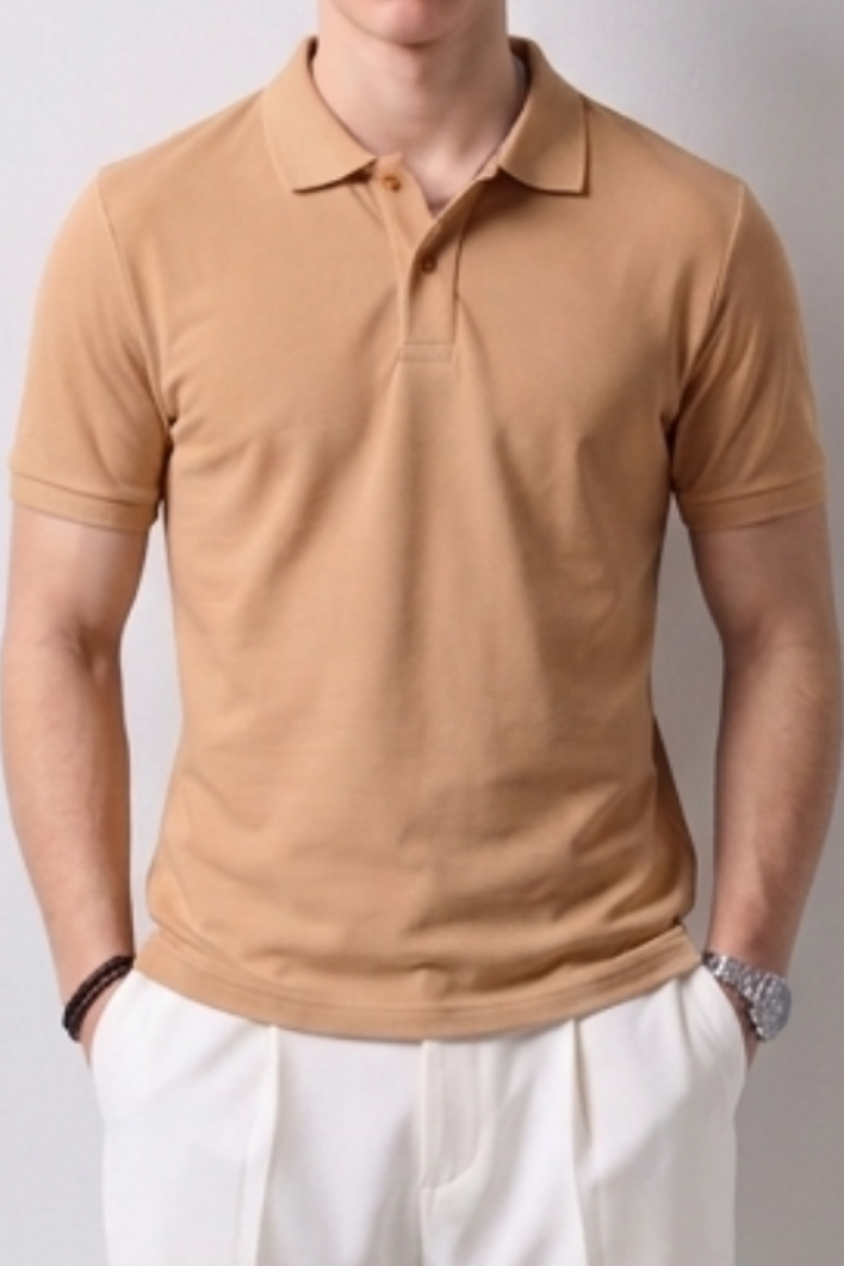 Erkek Günlük Kısa Kollu Basic Camel Polo Yaka Tişört
