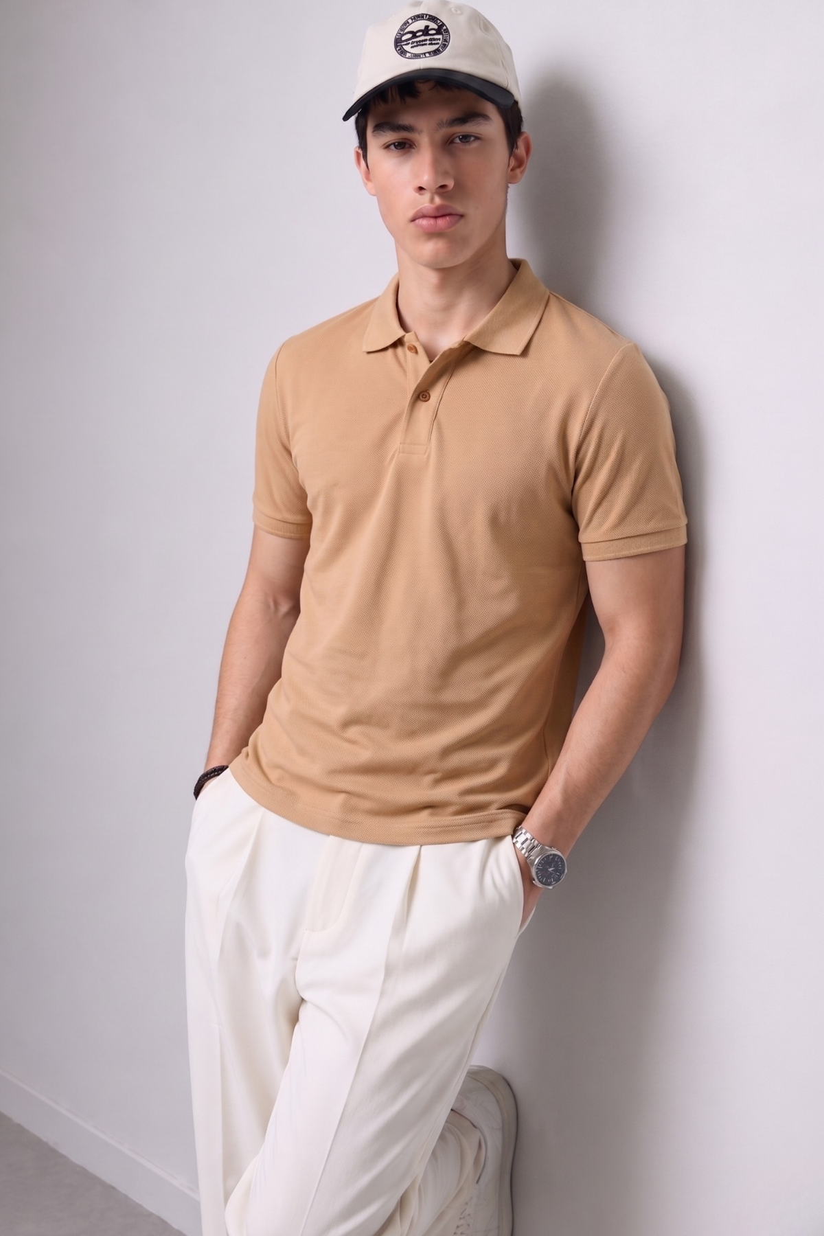 Erkek Günlük Kısa Kollu Basic Camel Polo Yaka Tişört