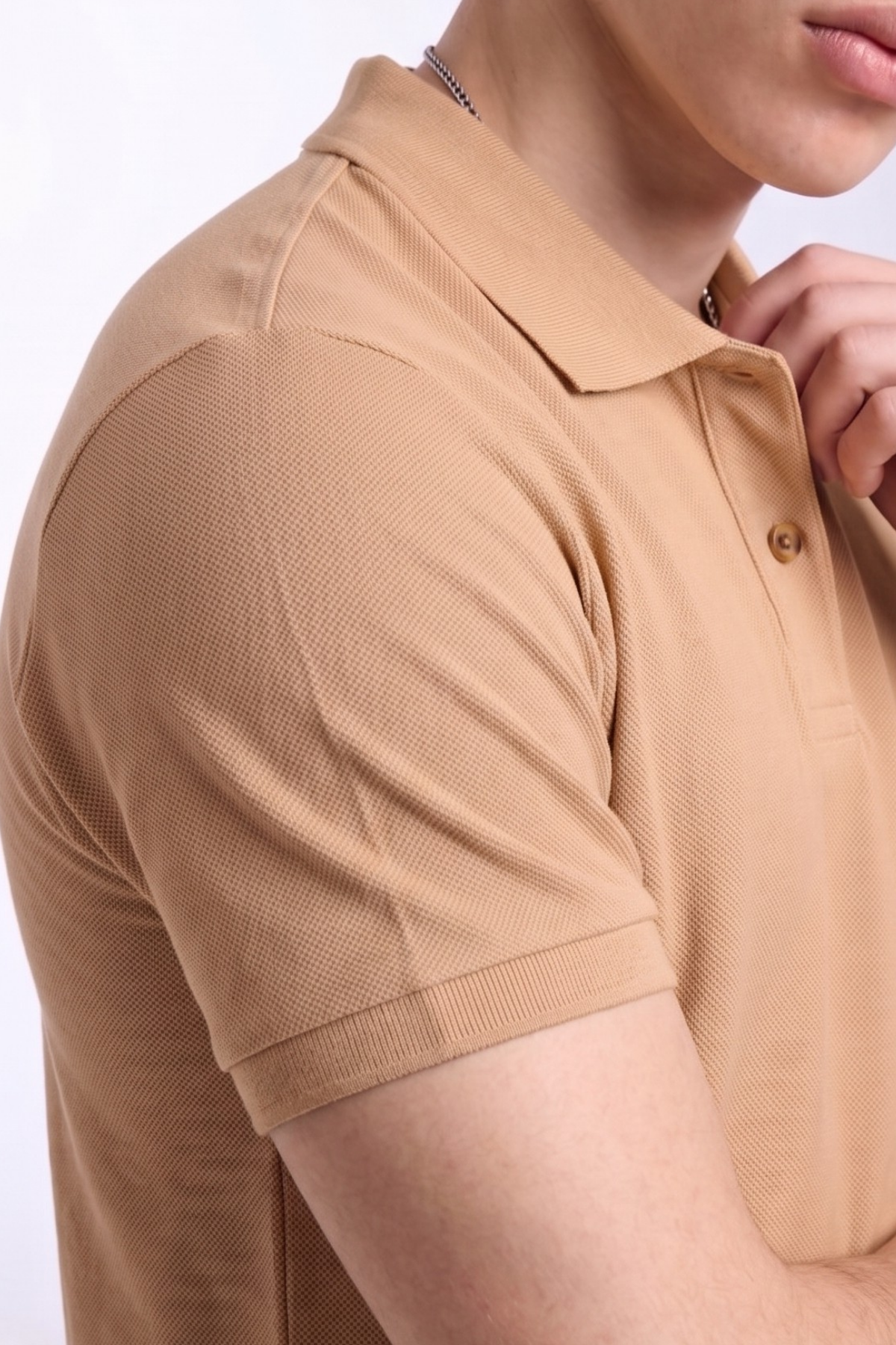 Erkek Günlük Kısa Kollu Basic Camel Polo Yaka Tişört