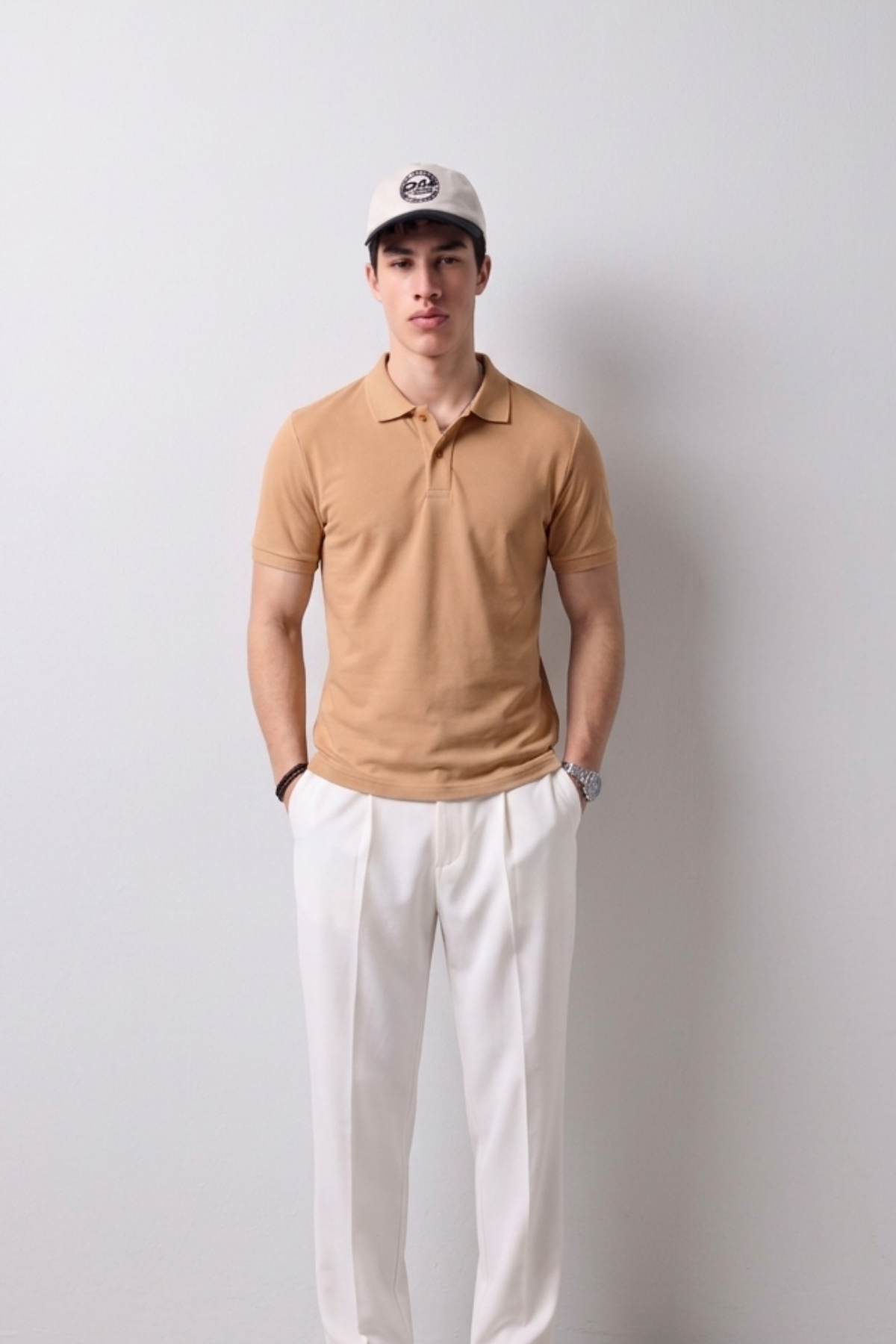 Erkek Günlük Kısa Kollu Basic Camel Polo Yaka Tişört