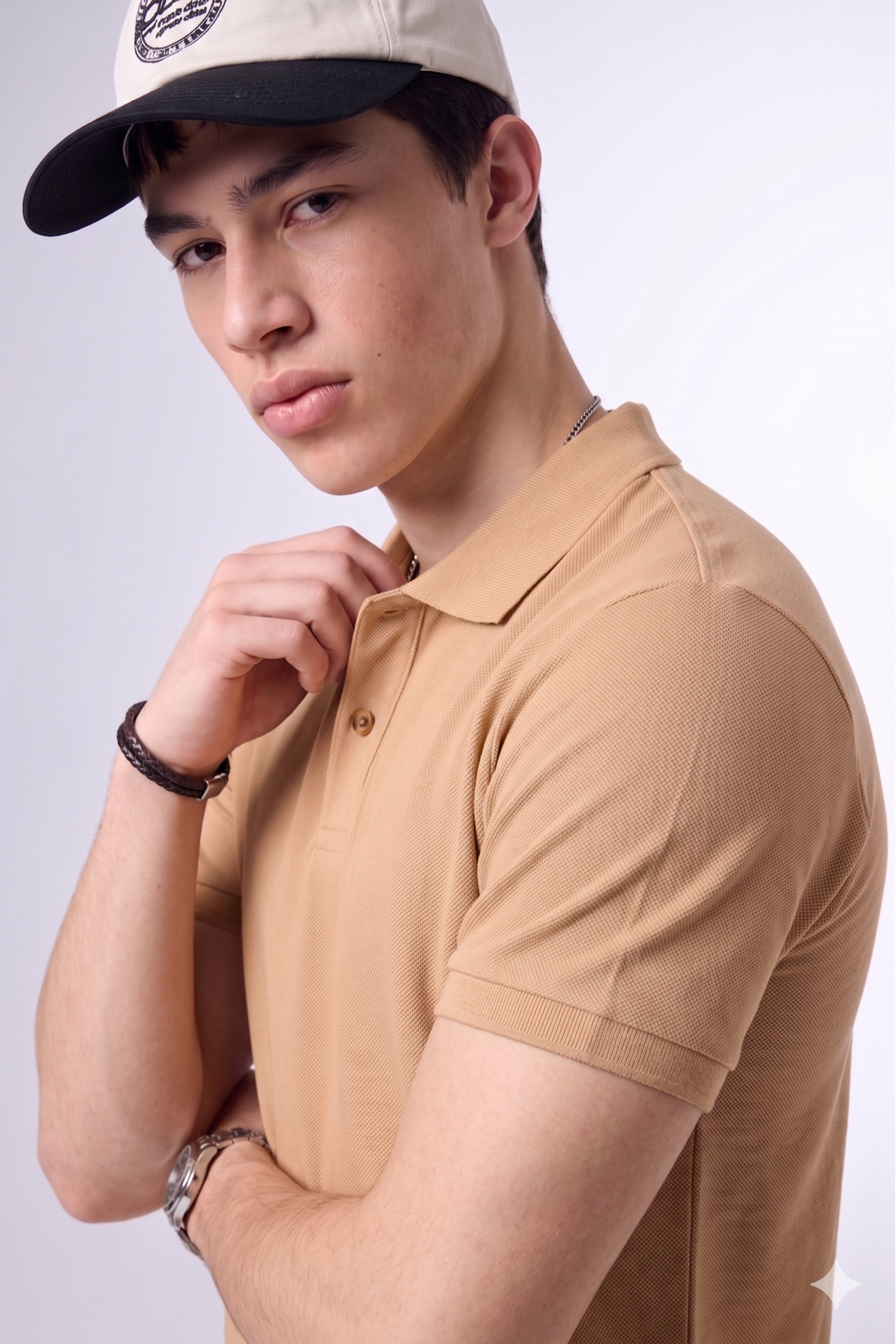 Erkek Günlük Kısa Kollu Basic Camel Polo Yaka Tişört