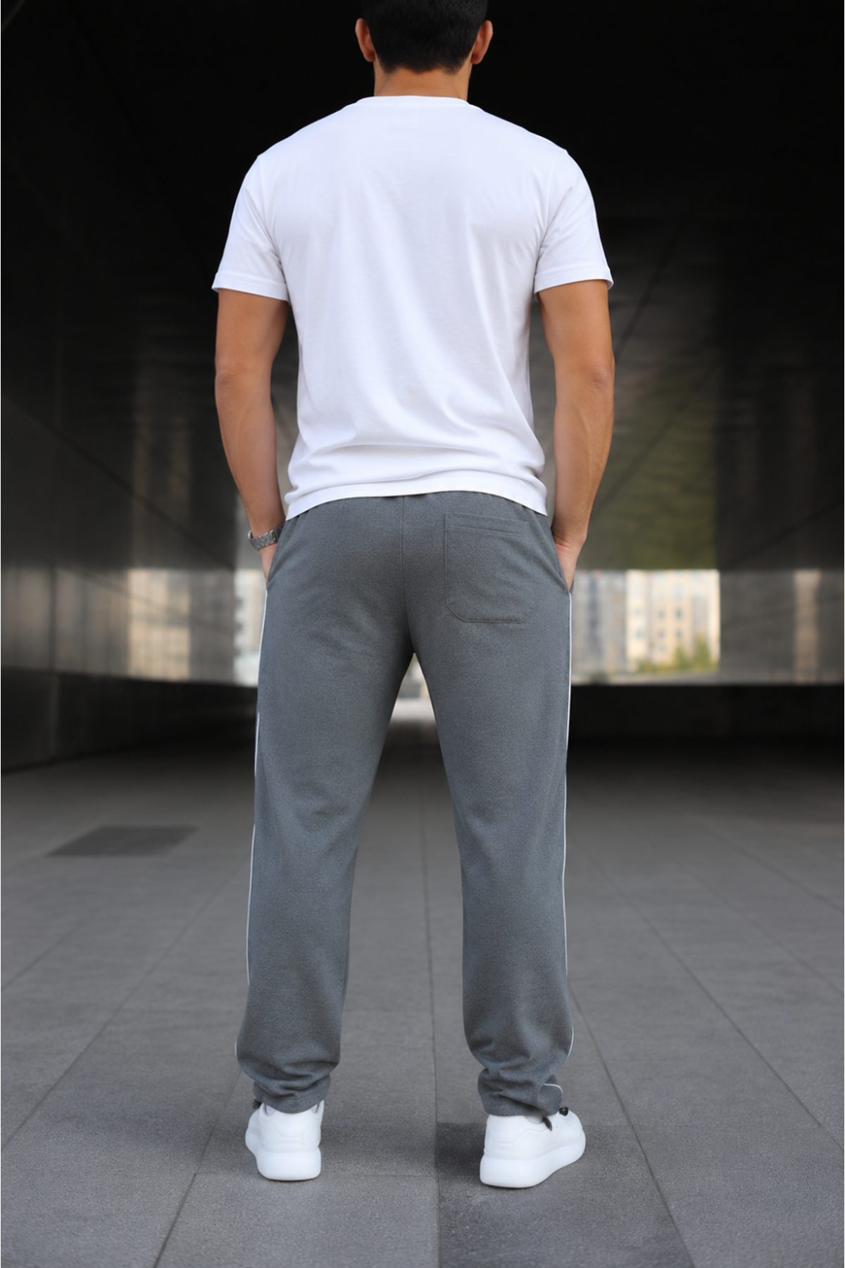 Erkek Yazı Baskılı Beli Lastikli Jogger Füme Eşofman Altı