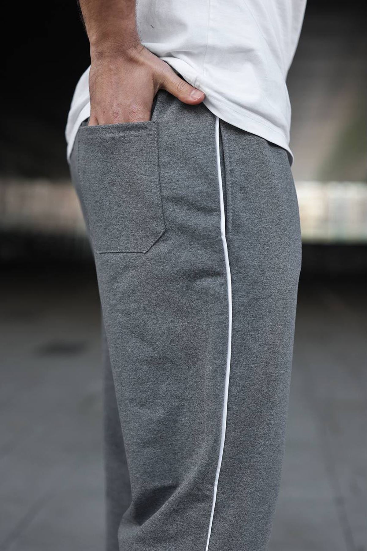 Erkek Yazı Baskılı Beli Lastikli Jogger Füme Eşofman Altı