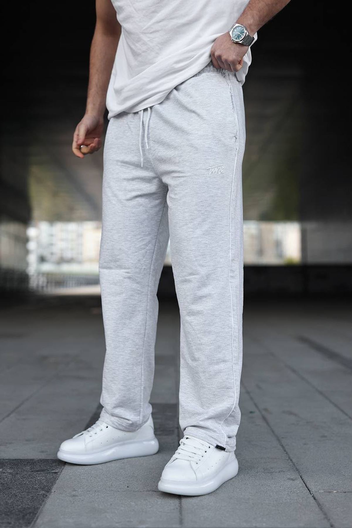 Erkek Yazı Baskılı Beli Lastikli Jogger A.Gri Eşofman Altı