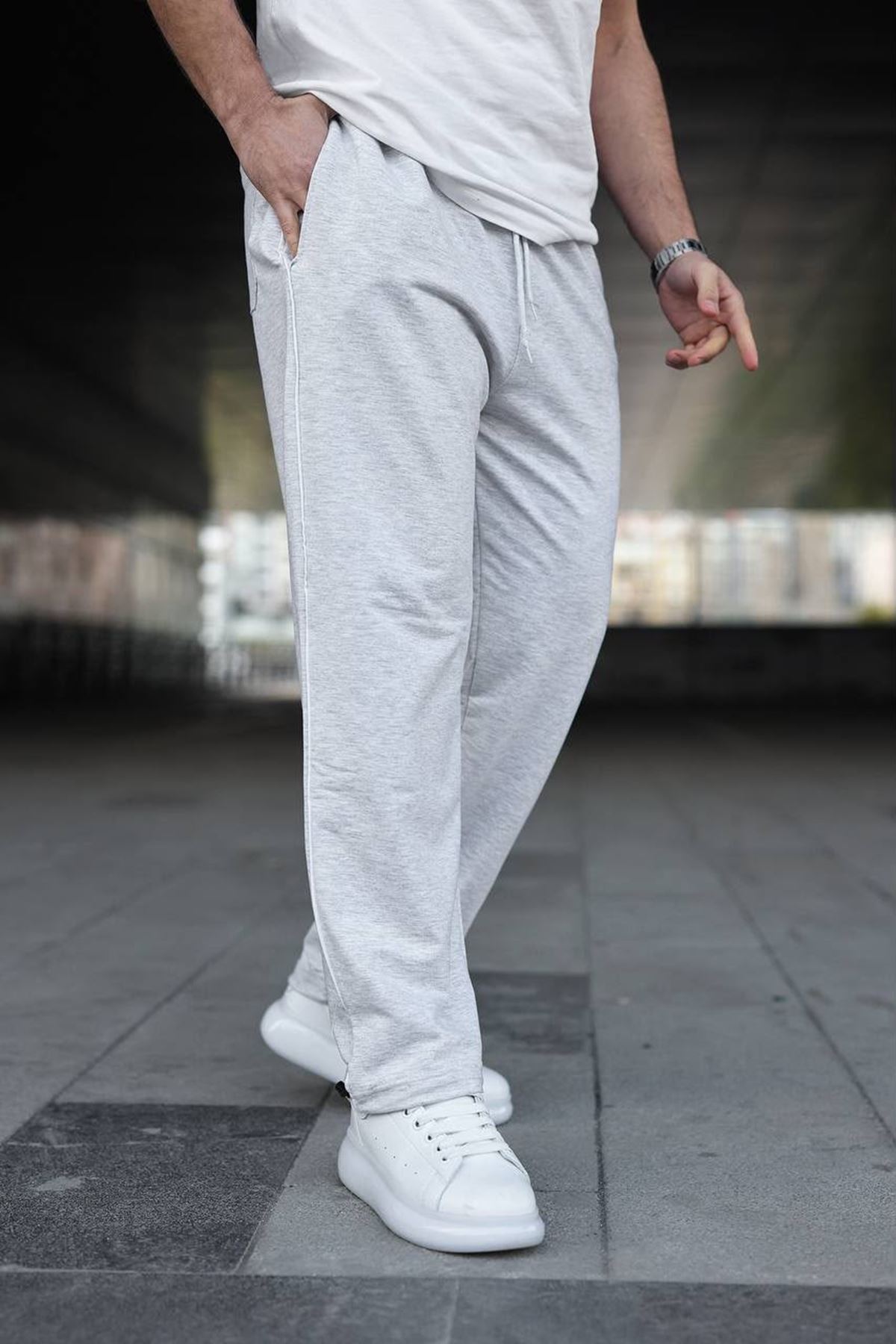Erkek Yazı Baskılı Beli Lastikli Jogger A.Gri Eşofman Altı