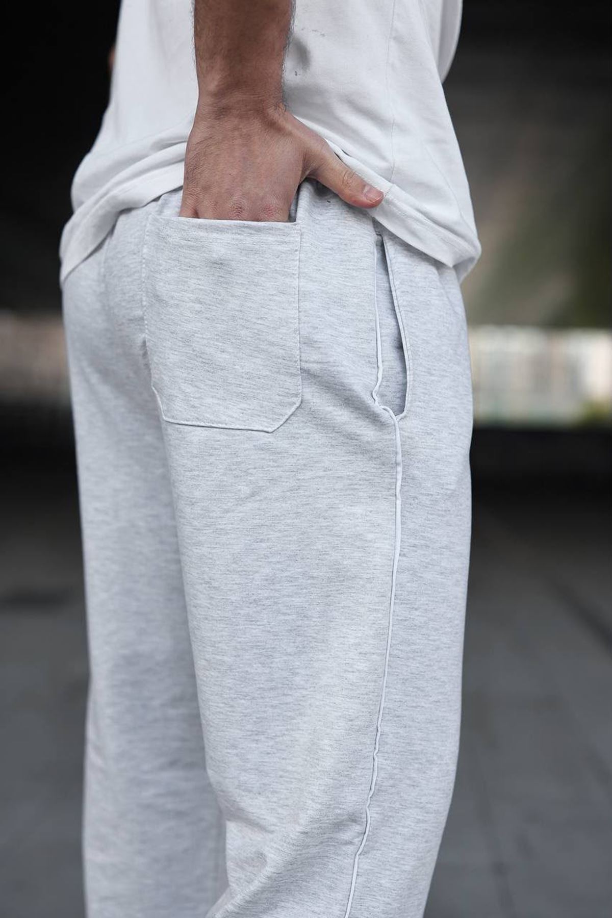 Erkek Yazı Baskılı Beli Lastikli Jogger A.Gri Eşofman Altı