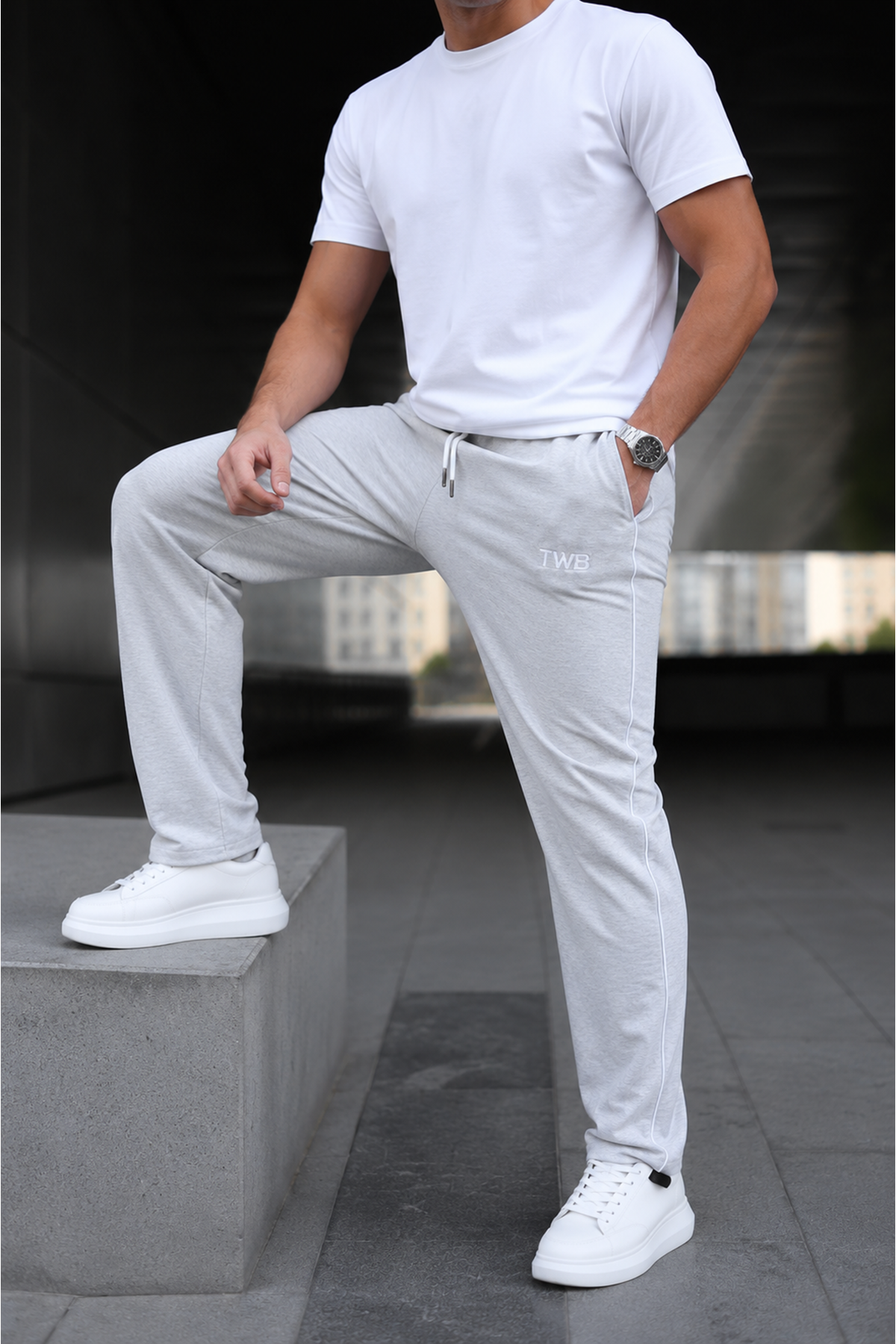 Erkek Yazı Baskılı Beli Lastikli Jogger A.Gri Eşofman Altı