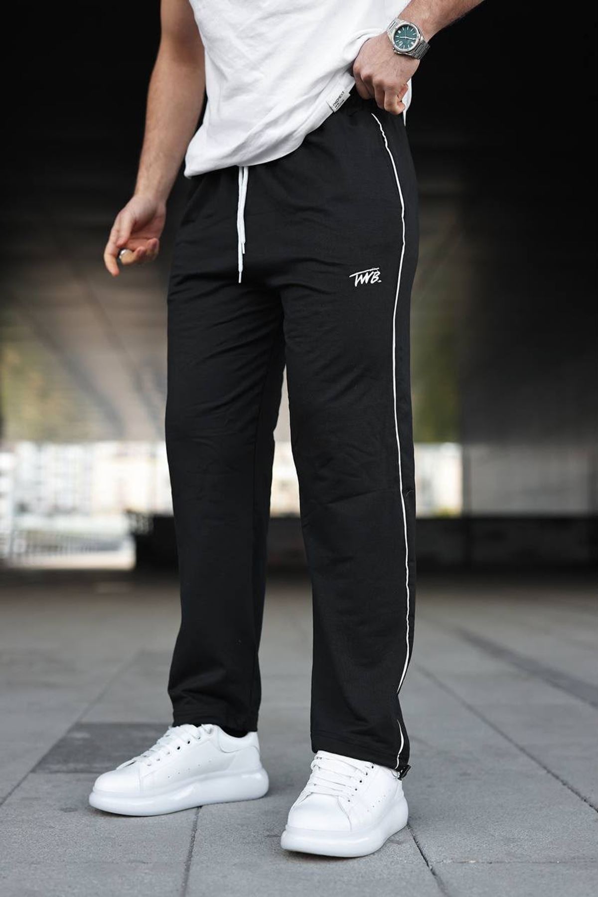 Erkek Yazı Baskılı Beli Lastikli Jogger Siyah Eşofman Altı