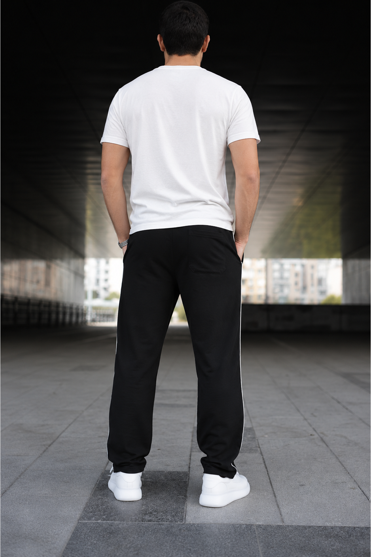 Erkek Yazı Baskılı Beli Lastikli Jogger Siyah Eşofman Altı