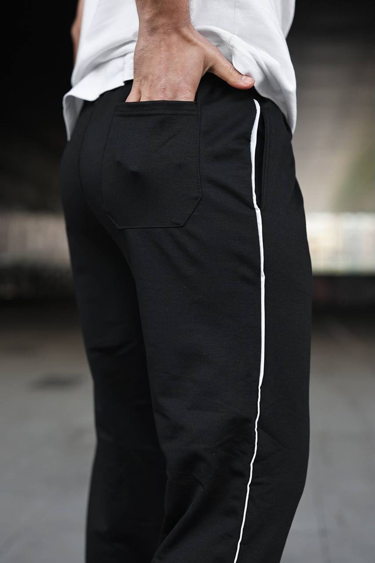 Erkek Yazı Baskılı Beli Lastikli Jogger Siyah Eşofman Altı