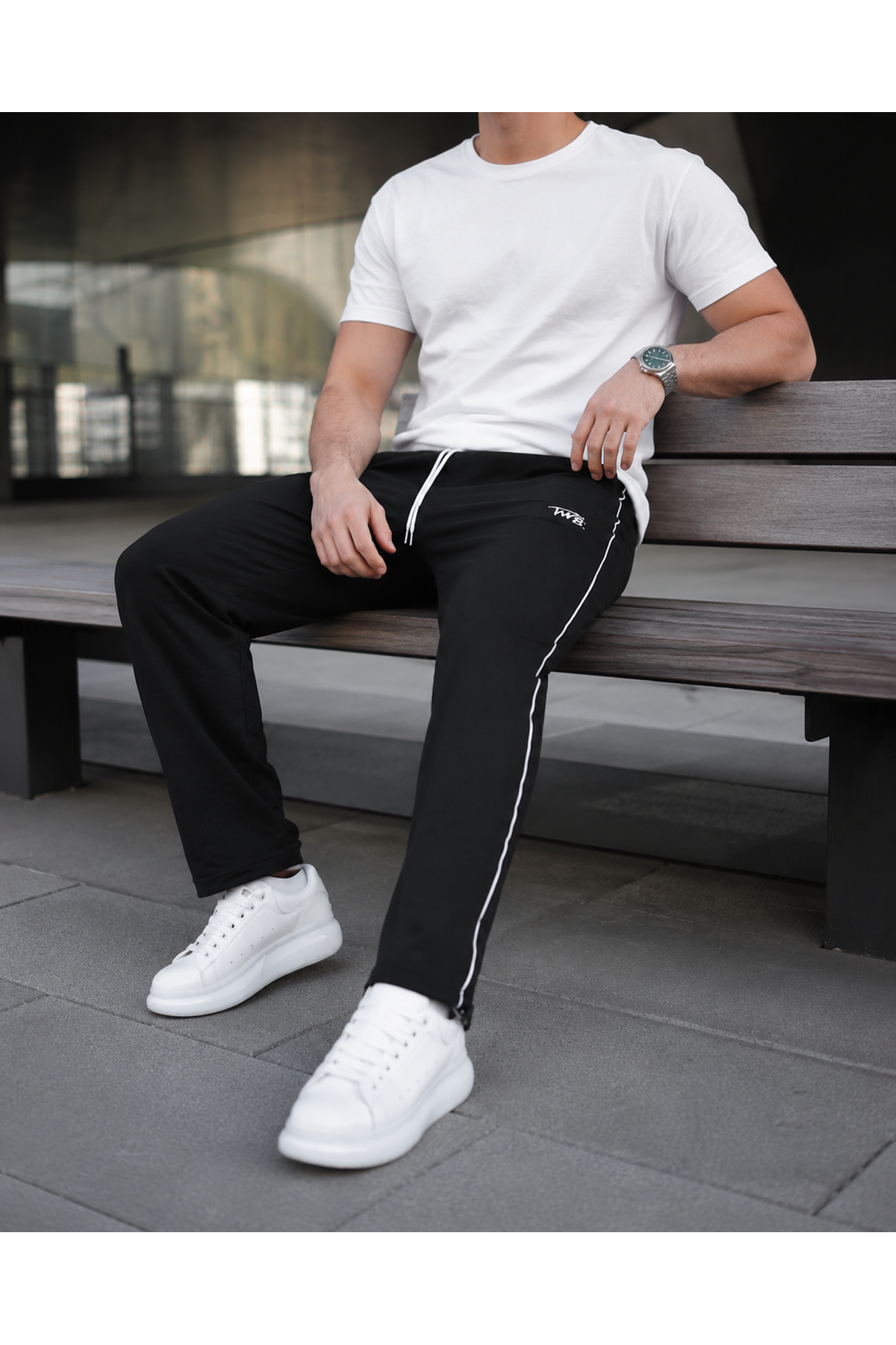 Erkek Yazı Baskılı Beli Lastikli Jogger Siyah Eşofman Altı