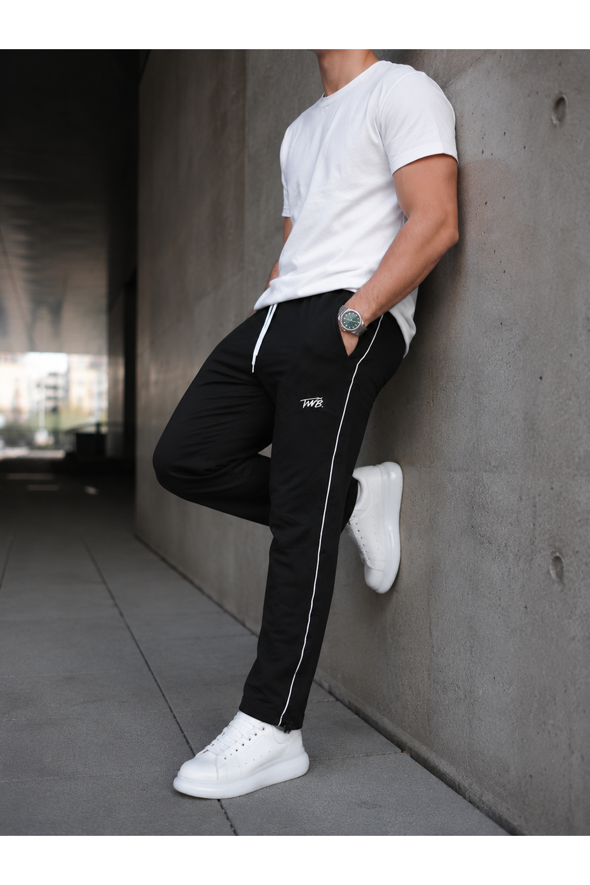Erkek Yazı Baskılı Beli Lastikli Jogger Siyah Eşofman Altı