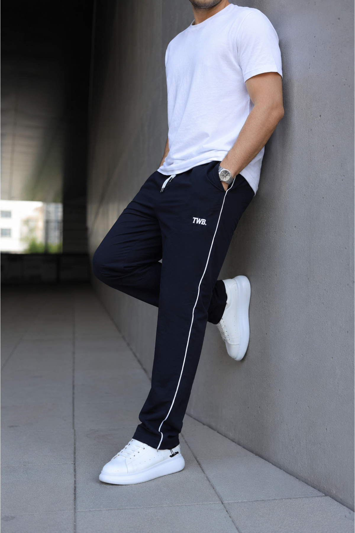 Erkek Yazı Baskılı Beli Lastikli Jogger Lacivert Eşofman Altı