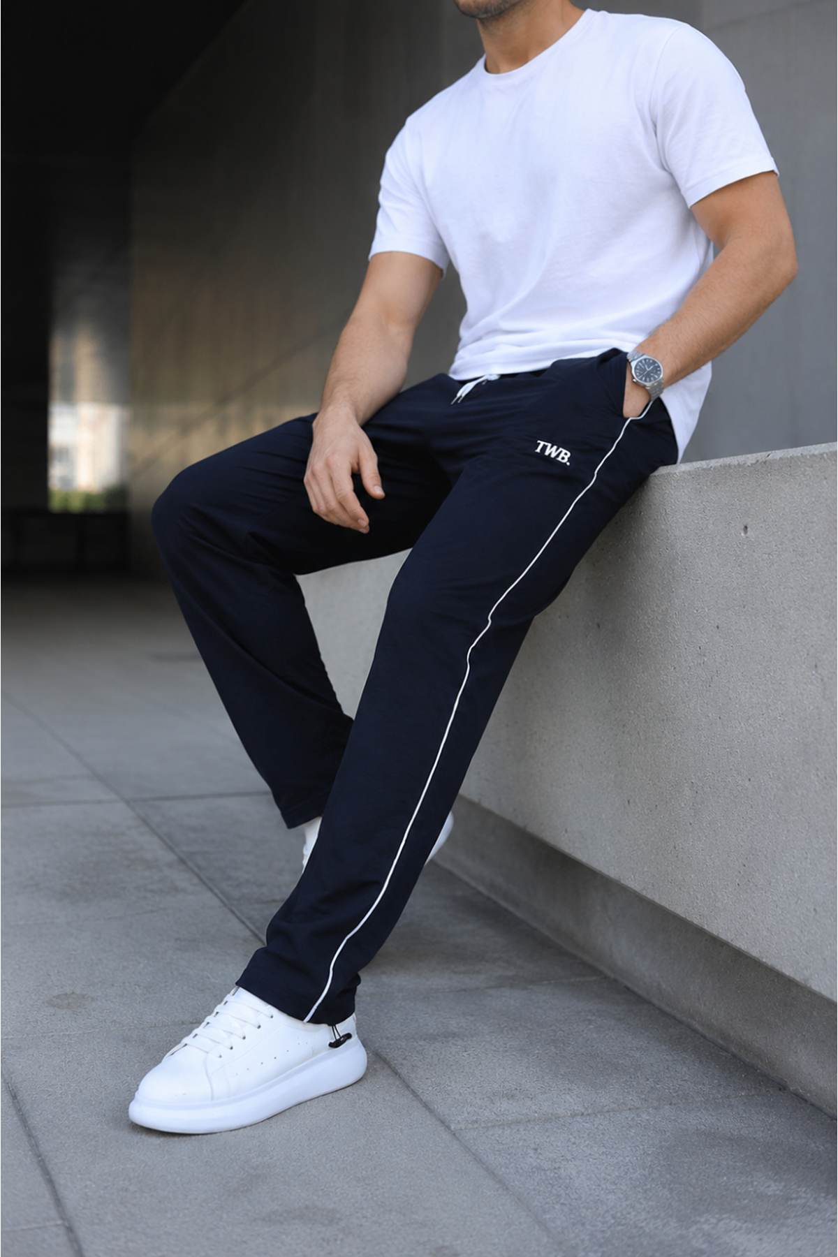 Erkek Yazı Baskılı Beli Lastikli Jogger Lacivert Eşofman Altı