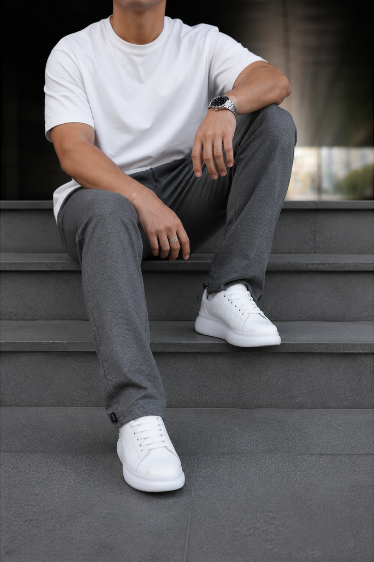 Erkek Trend Baskılı Jogger Füme Baggy Eşofman Altı