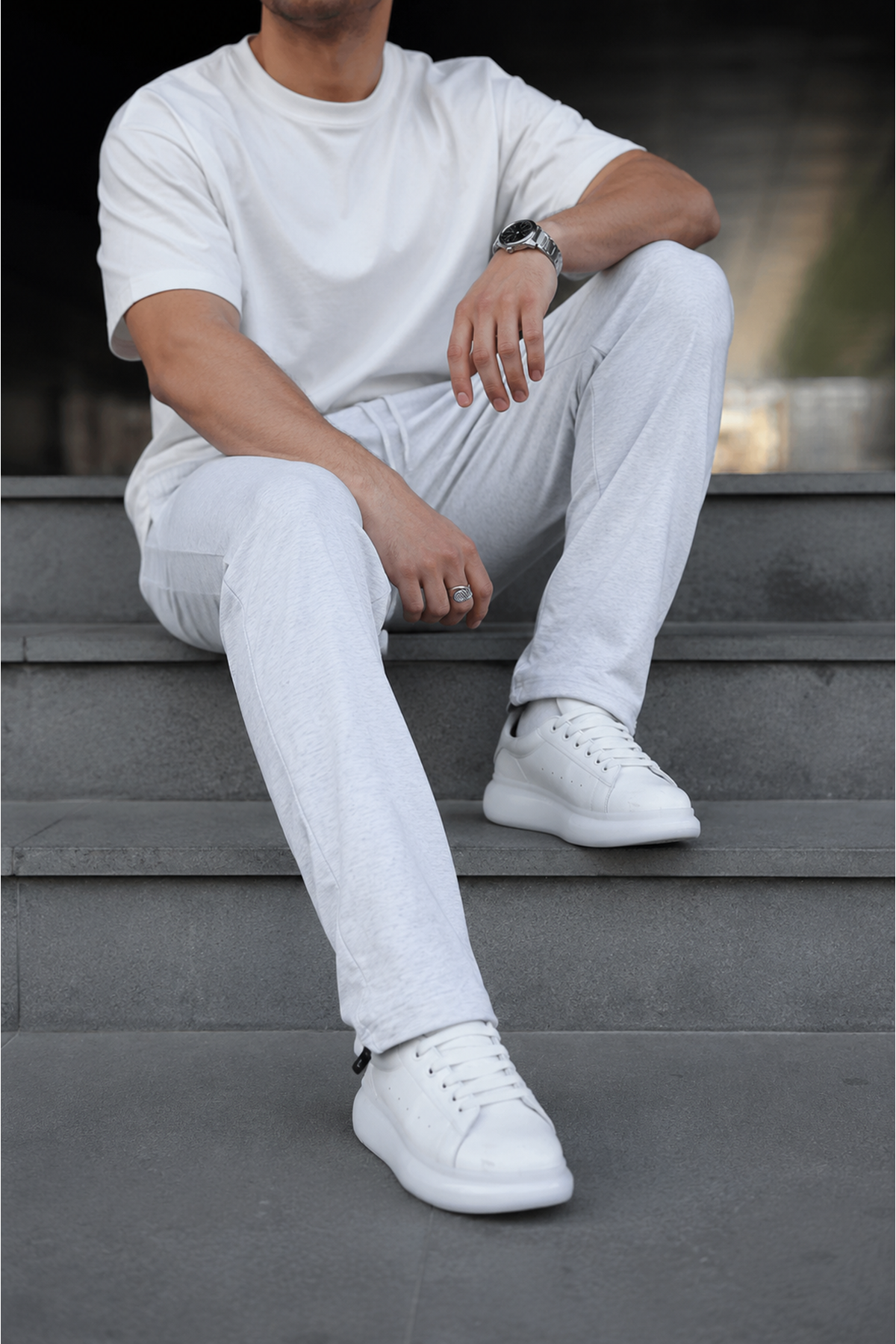 Erkek Trend Baskılı Jogger A.Gri Baggy Eşofman Altı